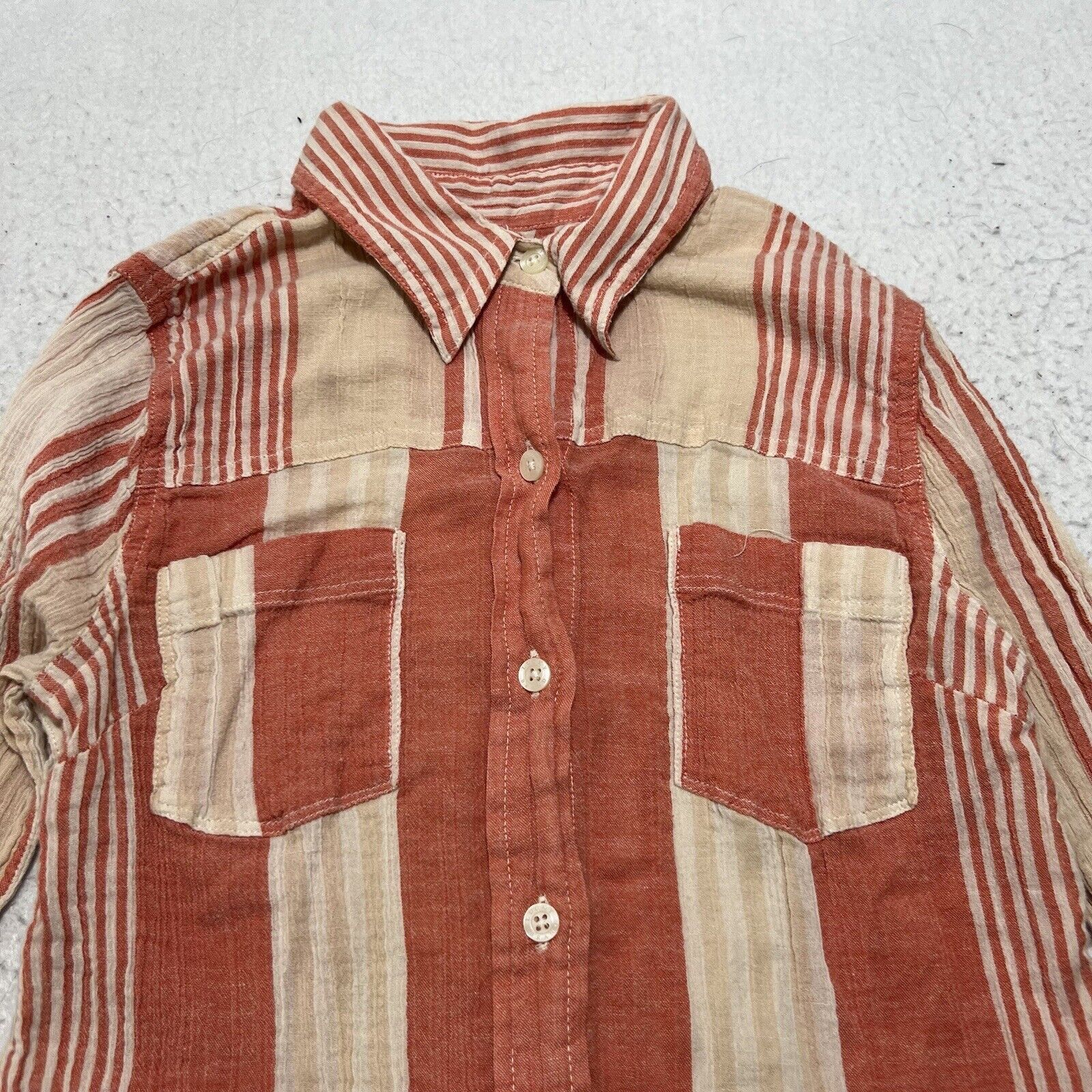 Lucky Brand Lucky Brand XS Button Up Shirt Orange Striped Pocket Top Size XS / US 0-2 / IT 36-38 - 2 Thumbnail