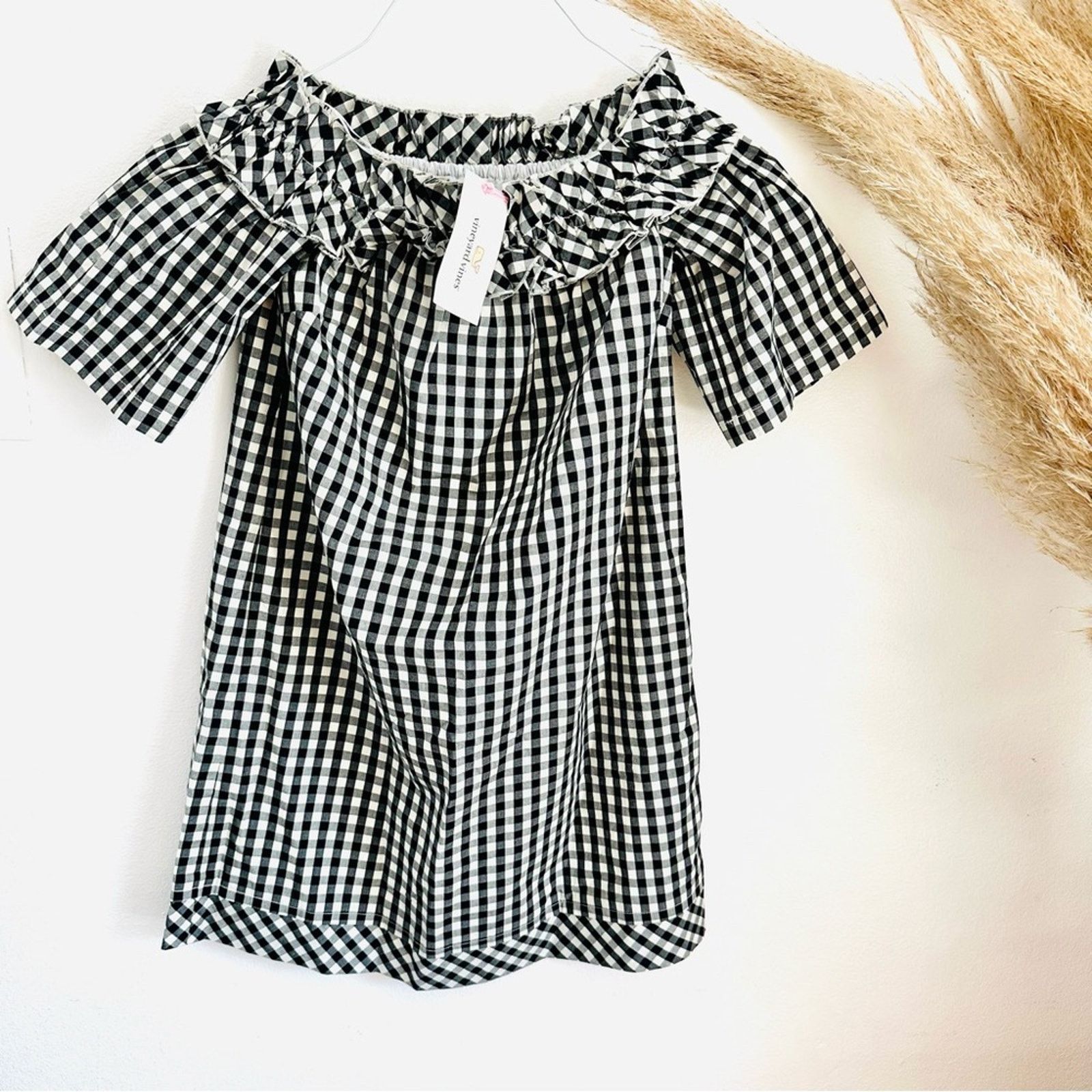 Vineyard Vines NEW VINEYARD VINES Black White Gingham Ruffle Mini Dress Size XXS / US 00 / IT 34 - 2 Thumbnail