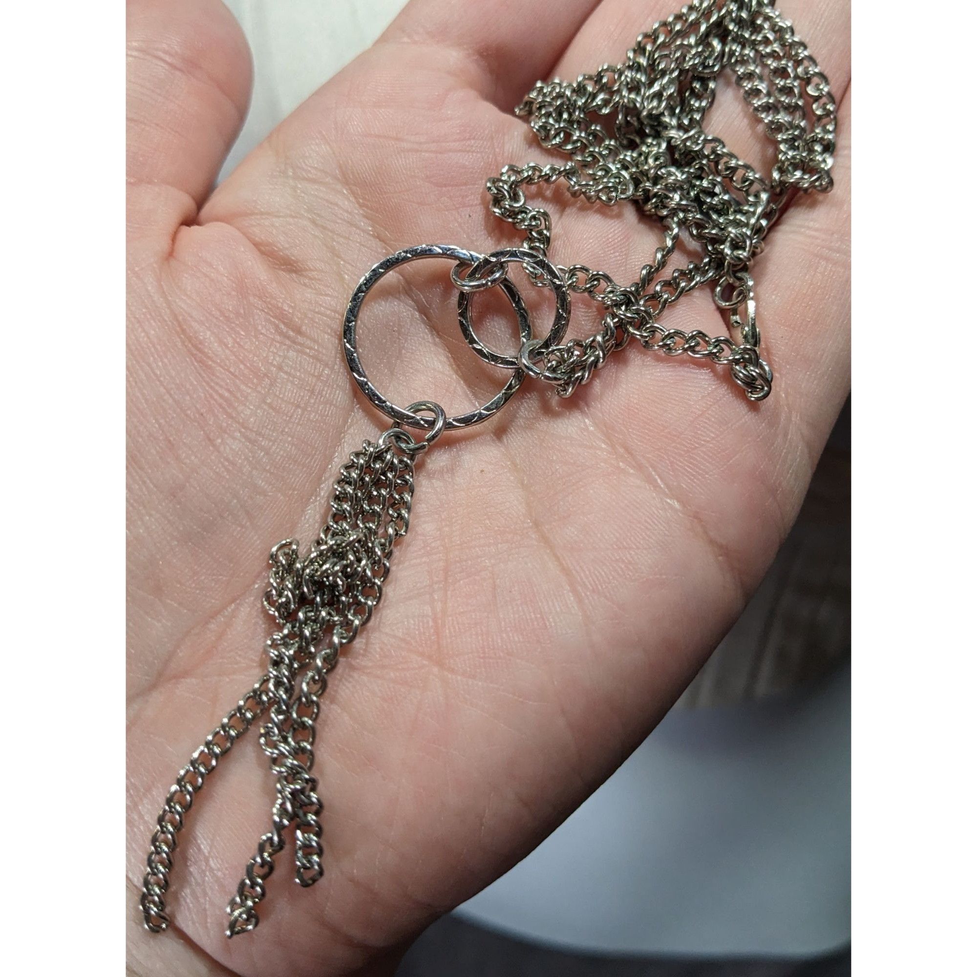 Other Geometric Multi Ring Silver Tone Tassel Pendant Necklace Size ONE SIZE - 3 Thumbnail