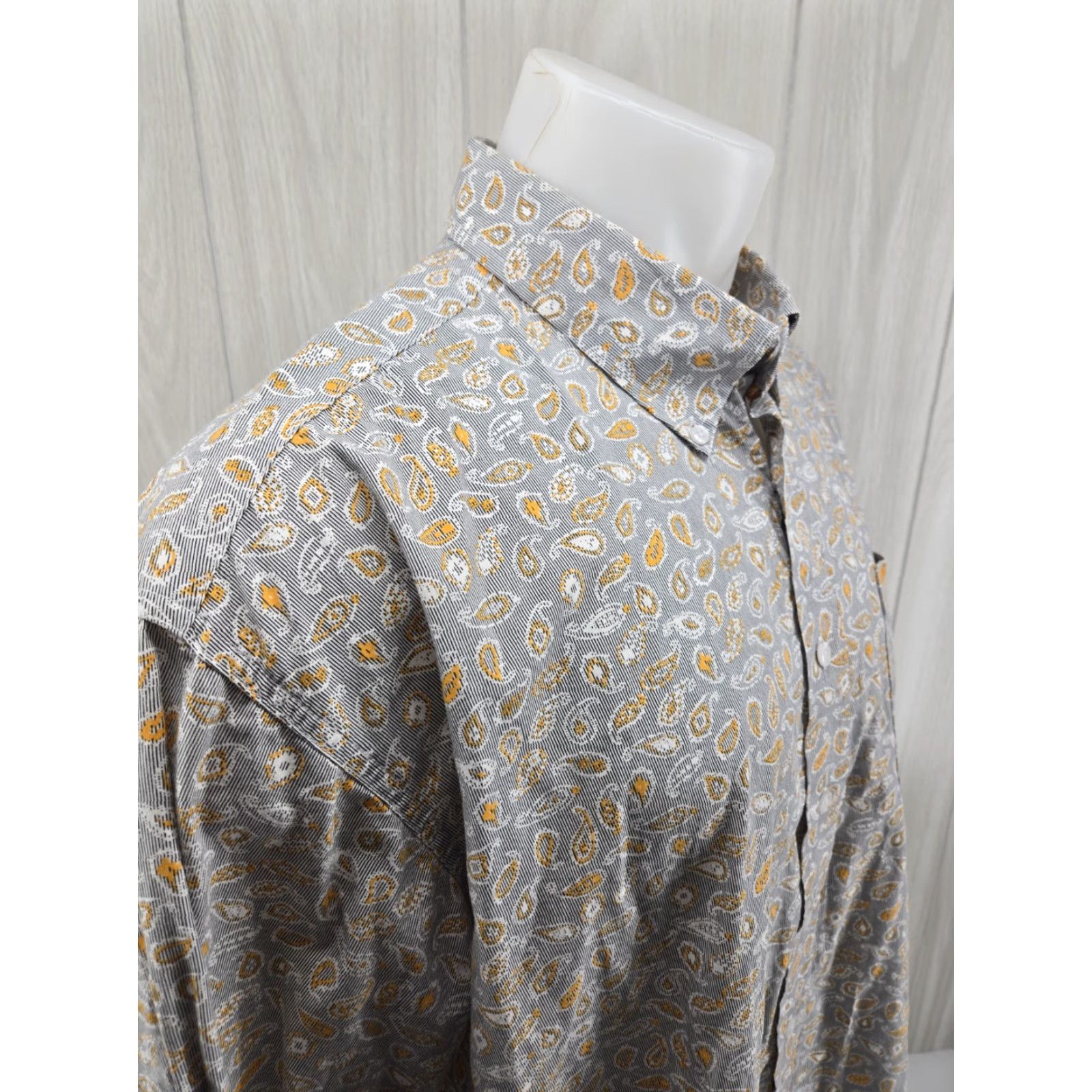 Vintage Cinch Long Sleeve Button Up Shirt Mens XL Gray Orange 100% Cotton Geometric Pattern Button-Down Collar Pockets Size US XL / EU 56 / 4 - 6 Thumbnail