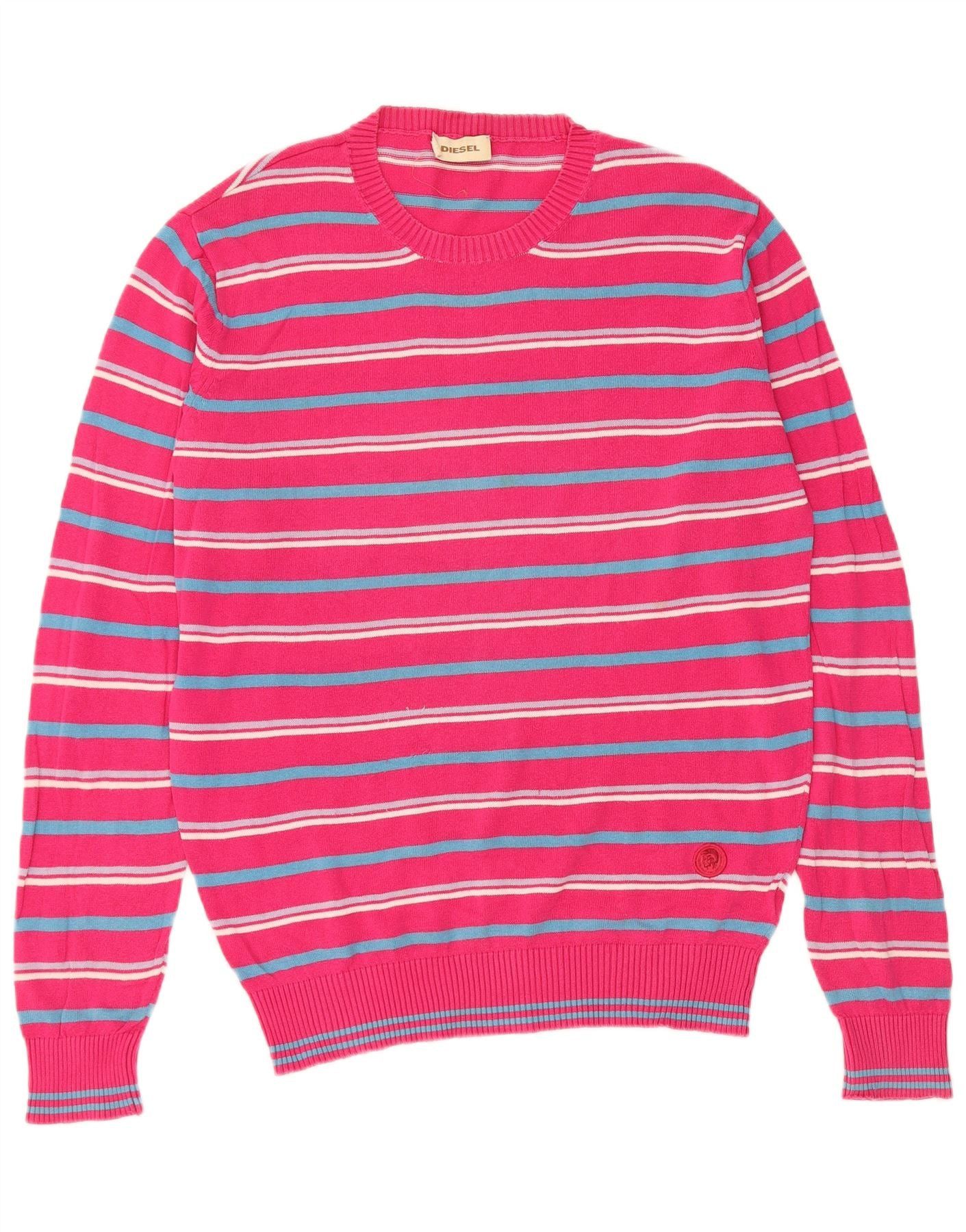 Diesel Womens Crew Neck Jumper Sweater UK 16 Large Pink Striped Size M / US 6-8 / IT 42-44 - 1 Thumbnail