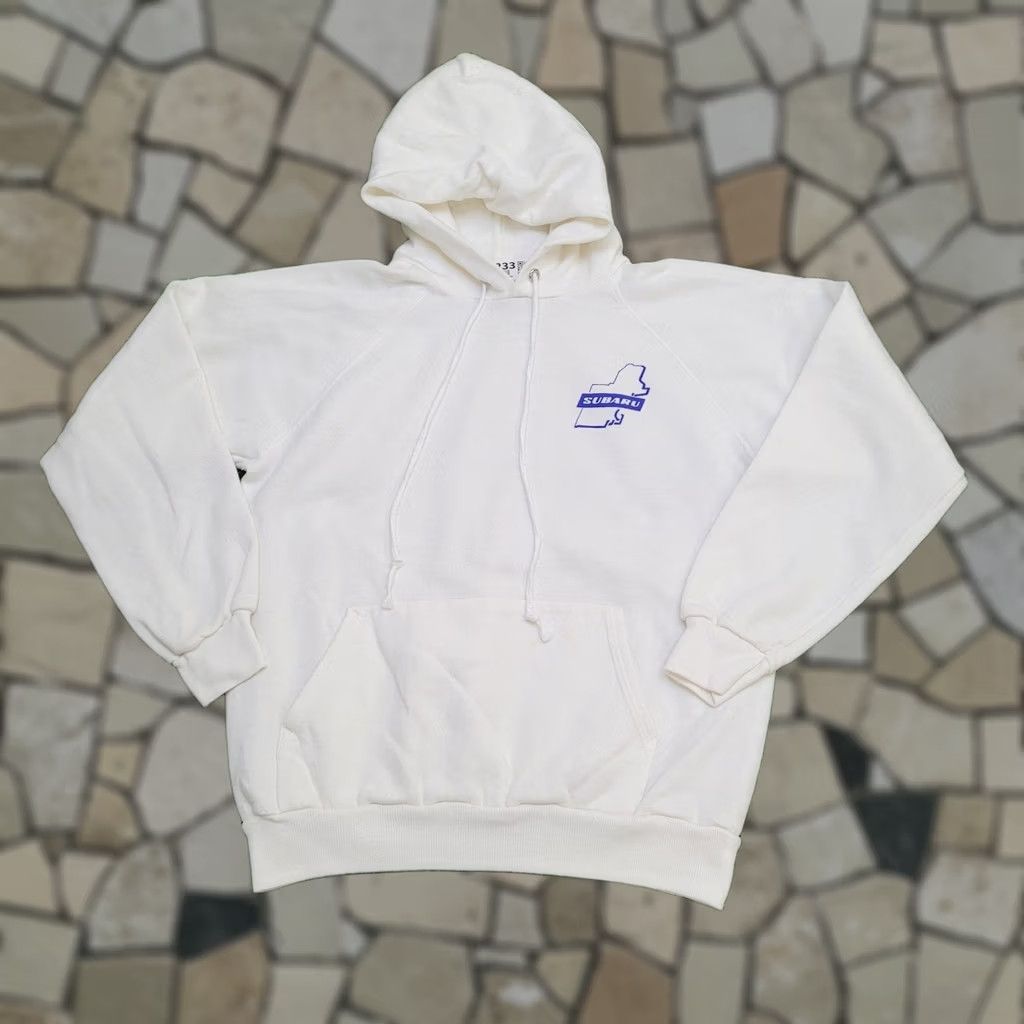Hanes VINTAGE Subaru Hoodie Womens M White 80s Retro Logo Graphic Print Pullover Hooded Sweatshirt Size M / US 6-8 / IT 42-44 - 1 Thumbnail