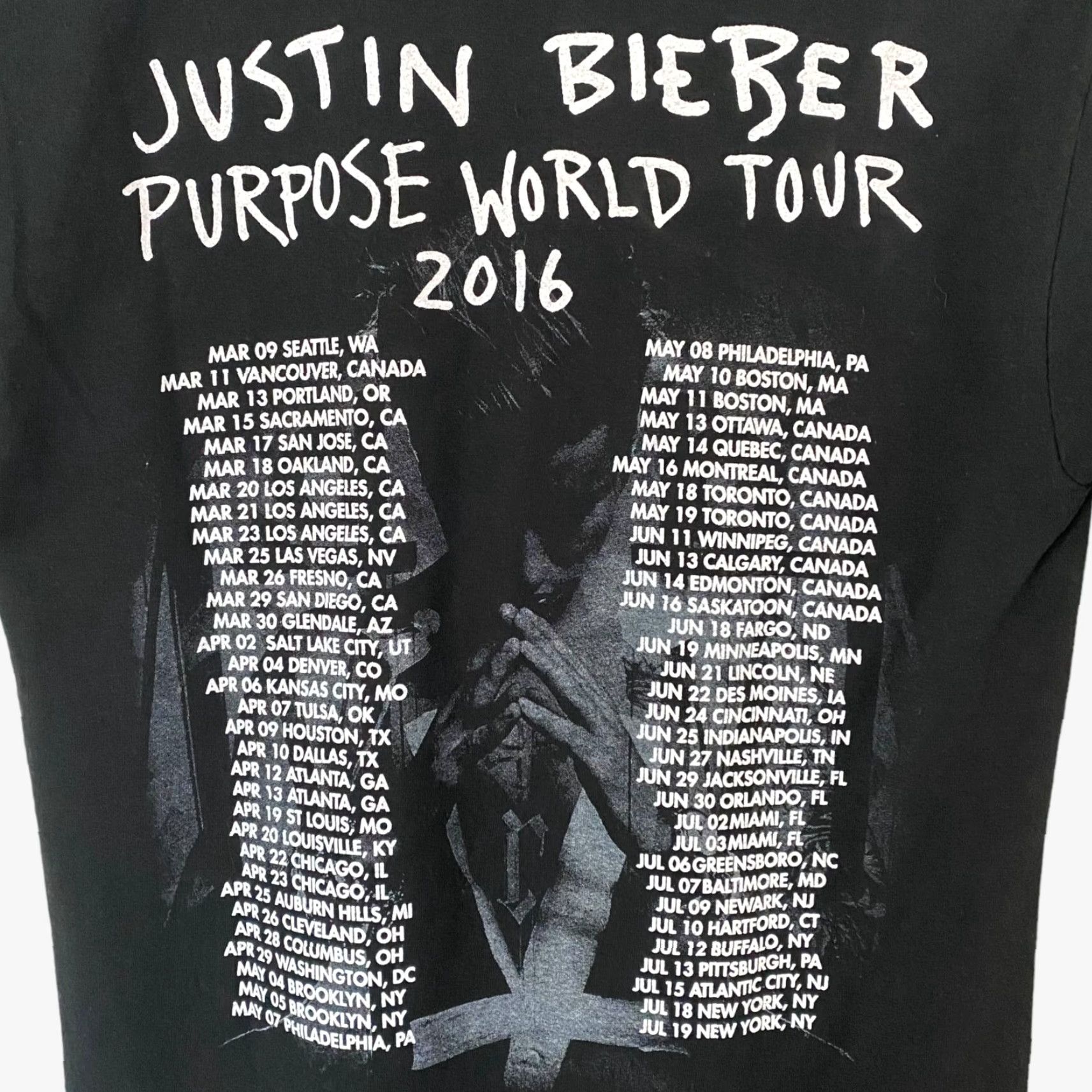 Jerzees VINTAGE Justin Bieber Purpose World Tour 2016 Concert T-Shirt Womens Small Black Tee Size S / US 4 / IT 40 - 7 Thumbnail
