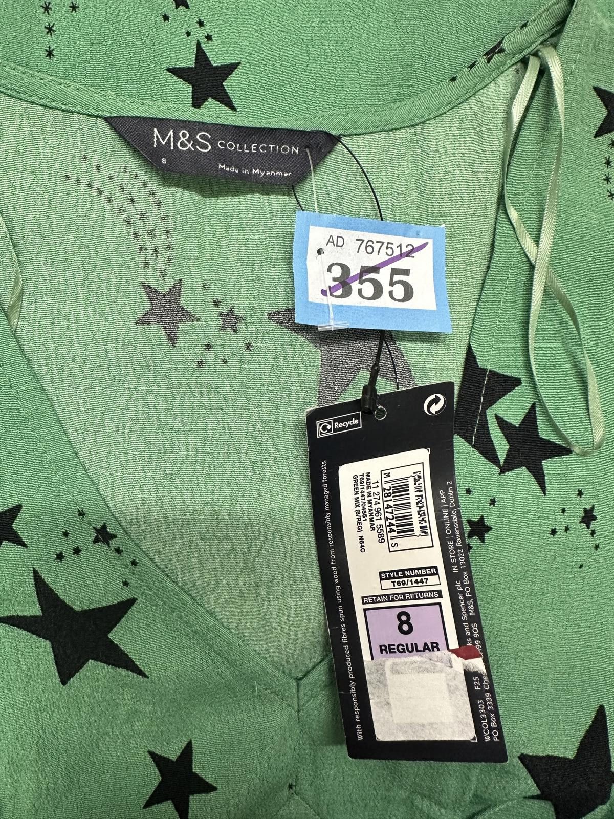 Other M&S Collection Green Star Print Long Sleeve Dress Size 8 Size S / US 4 / IT 40 - 2 Thumbnail