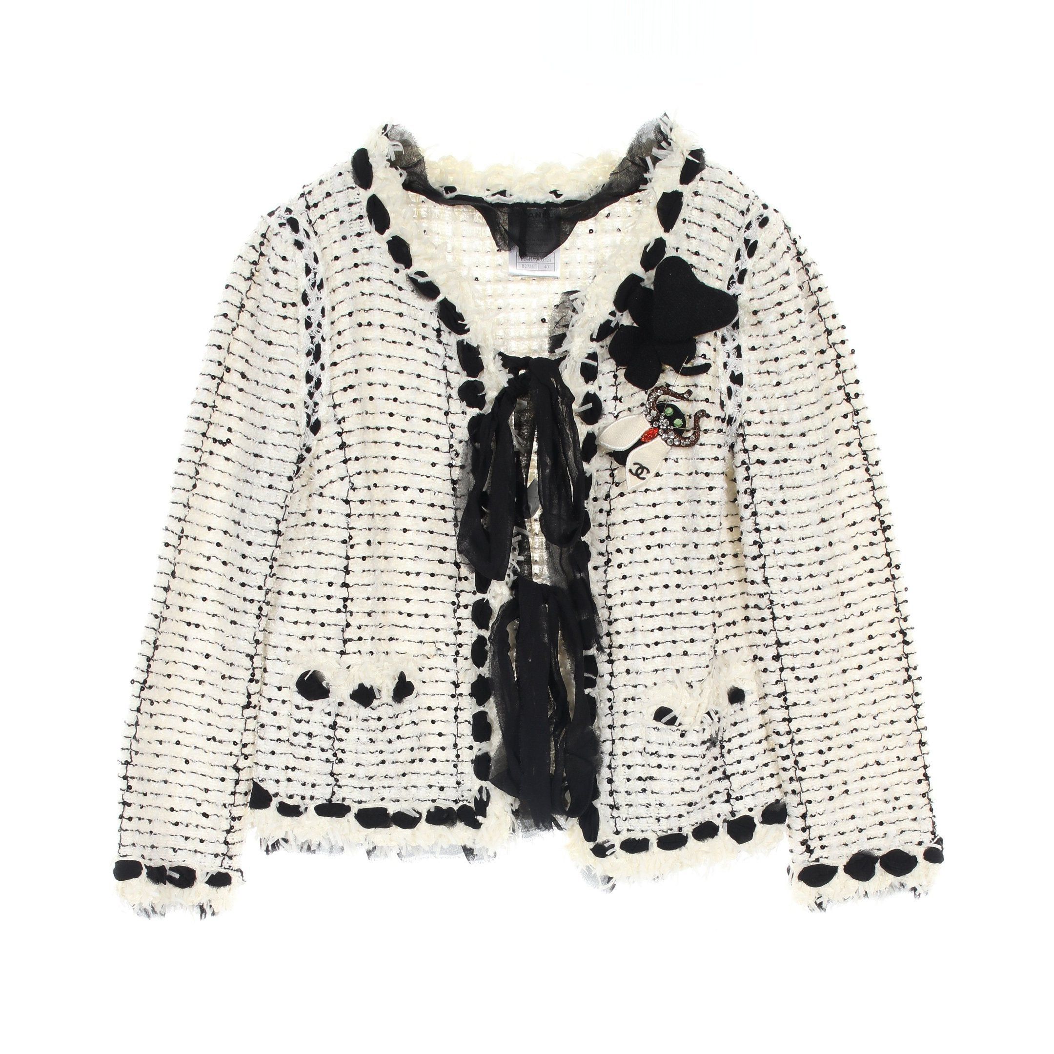 Chanel Chanel Jacket Sequin Tweed White Black Size ONE SIZE - 1 Thumbnail