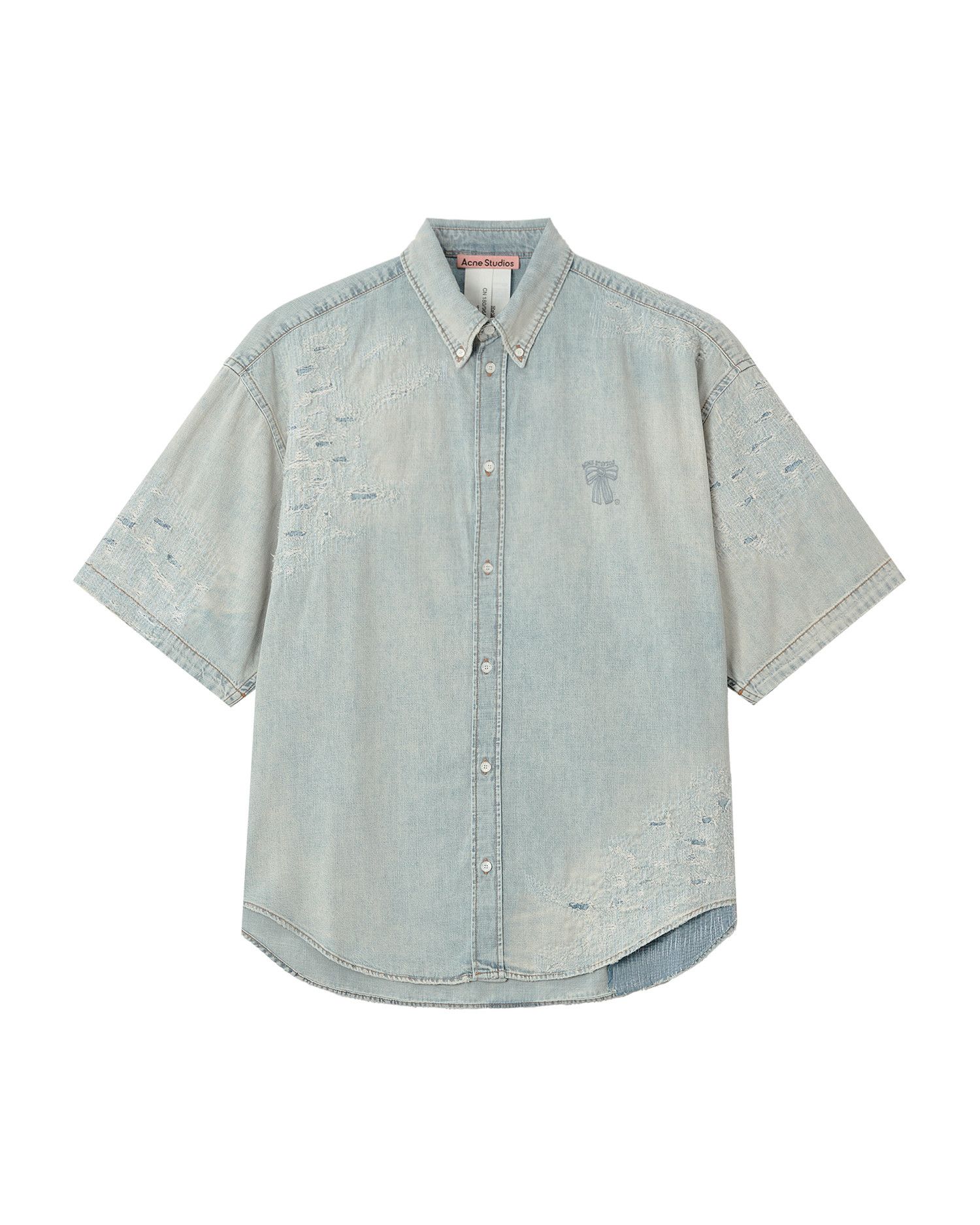 Acne Studios Acne Studios Ripped Denim Short Sleeve Shirt Size US M / EU 48-50 / 2 - 1 Thumbnail