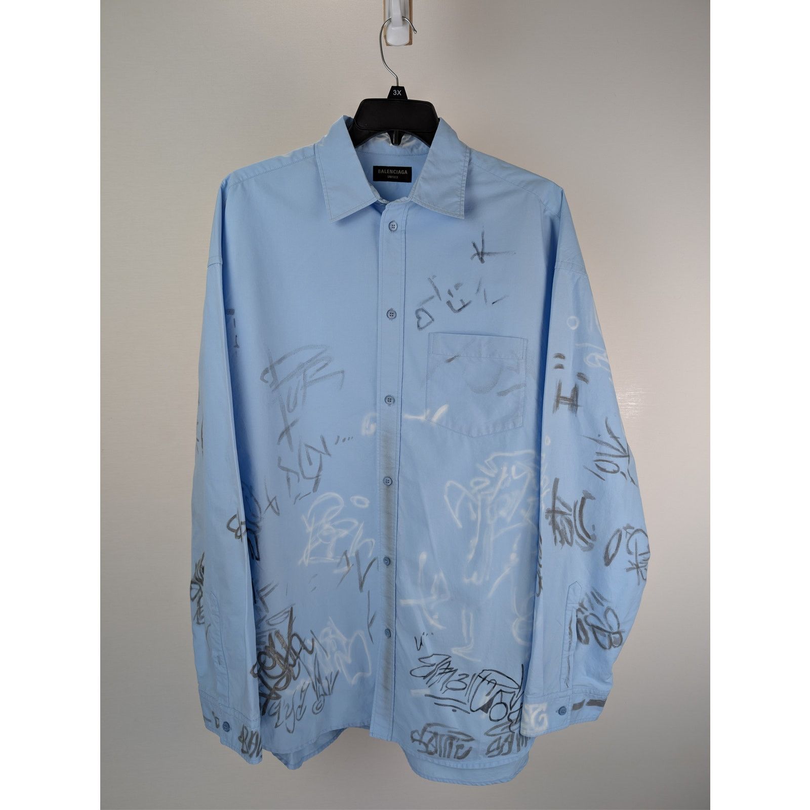 Balenciaga o1rshd1 Cotton Poplin Graffiti Shirt in Sky Blue Size US L / EU 52-54 / 3 - 2 Thumbnail