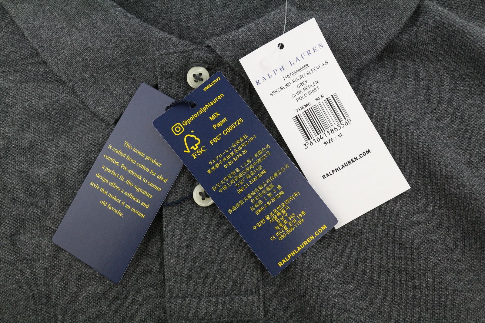 Ralph Lauren SLIM FIT XL Dark Grey Melange Cotton Logo 87891 Size US XL / EU 56 / 4 - 12 Thumbnail