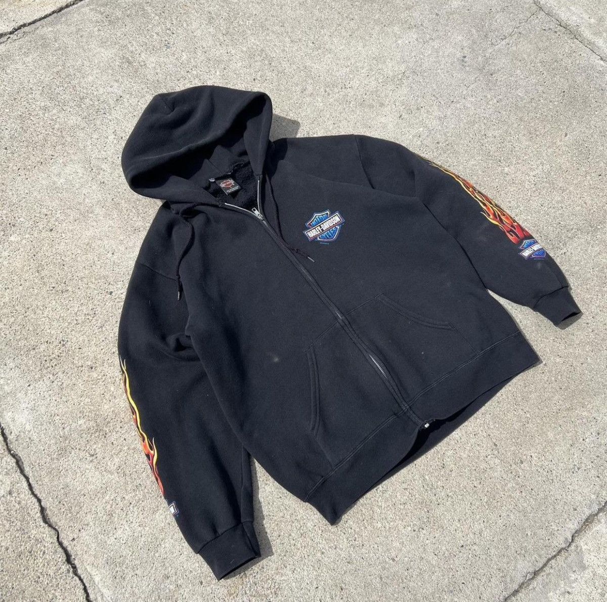 Harley Davidson (L) CRAZY FLAMES VINTAGE Harley Davidson Zip Up Hoodie Size US L / EU 52-54 / 3 - 3 Thumbnail