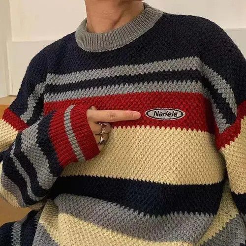 Aran Isles Knitwear × Other Round Neck Color Matching Sweater Men Size US M / EU 48-50 / 2 - 4 Thumbnail