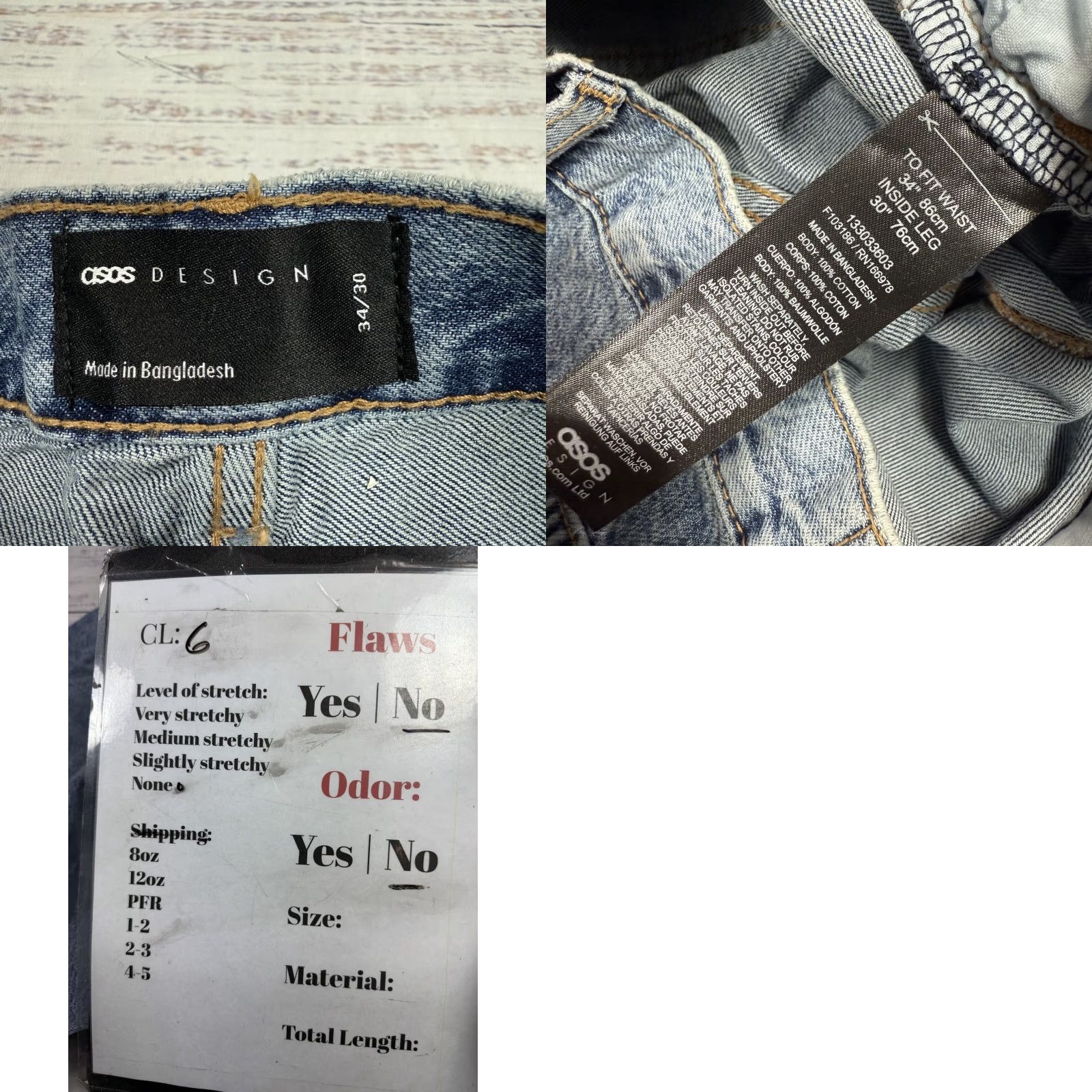 Asos ASOS Design Jeans Five Pockets Straight Leg Denim Blue 34 Mens Regular Sized 28 Inseam Wide Baggy Size US 34 / EU 50 - 8 Thumbnail