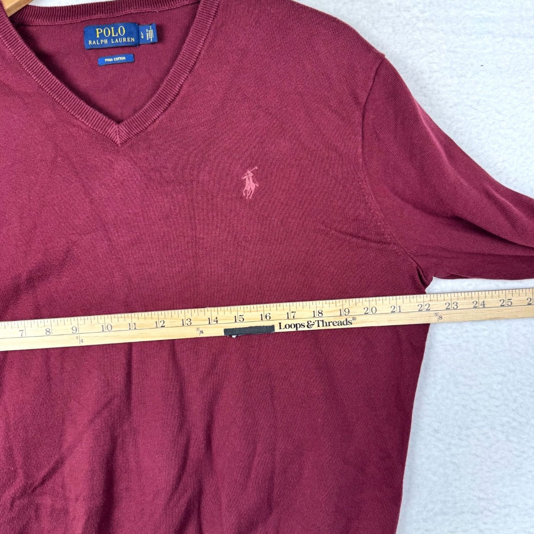 Polo Ralph Lauren Polo Ralph Lauren Sweater Pullover V-Neck Long Sleeve Red Maroon Cotton Knit Regular Men L Adult Mens Size US L / EU 52-54 / 3 - 7 Thumbnail