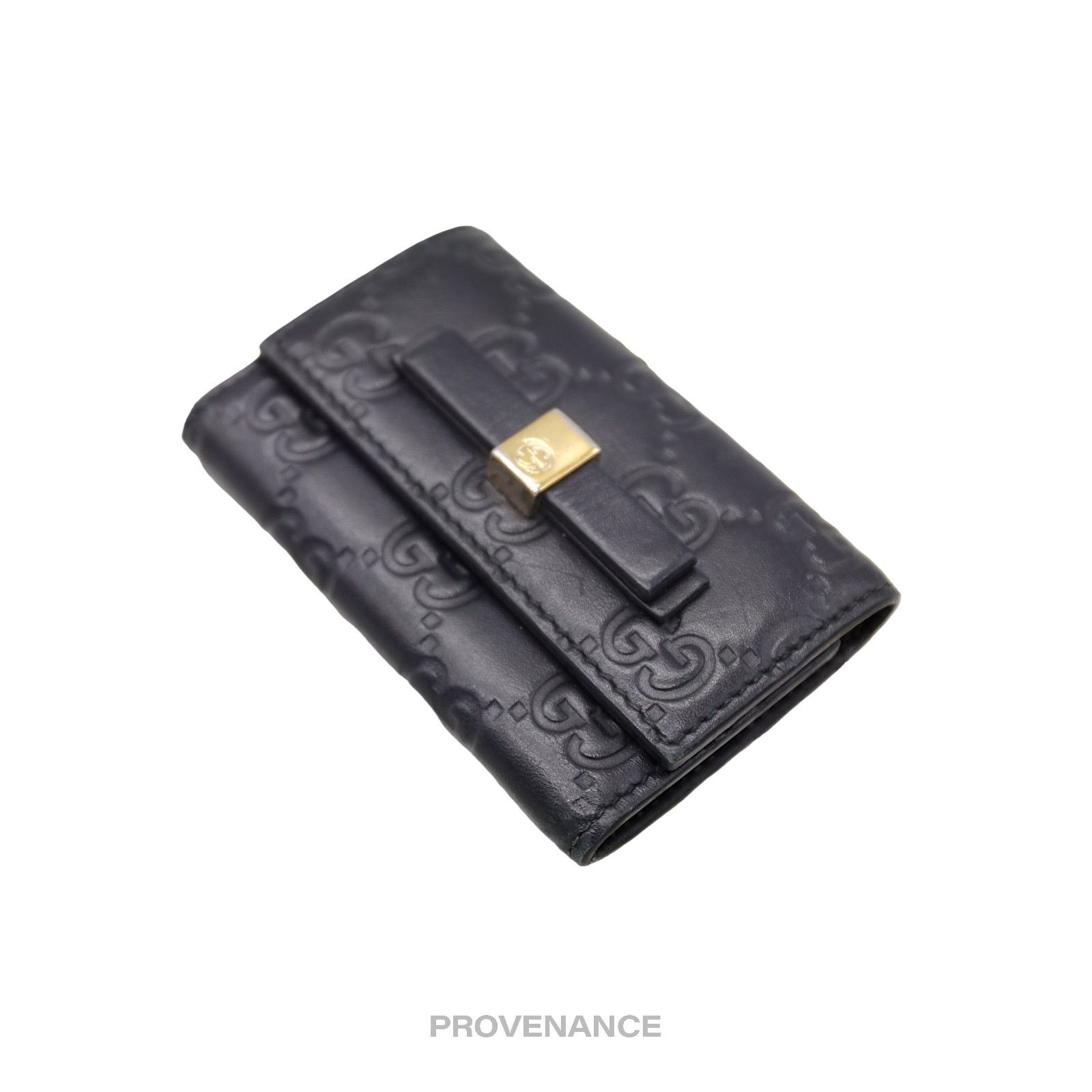 Gucci 🔴 Gucci Bow 6 Key Holder - Black Guccissima Leather Gold Size ONE SIZE - 3 Thumbnail