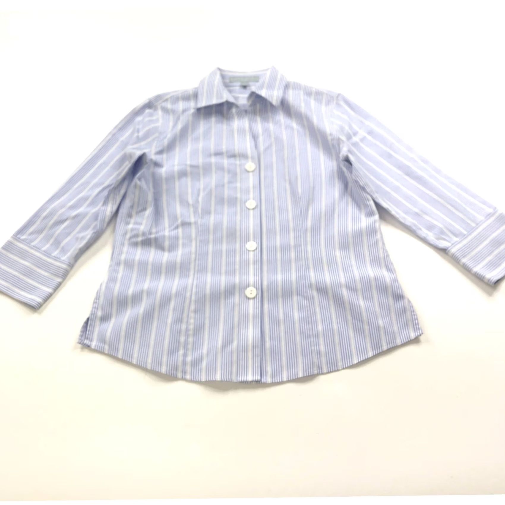 Vintage Foxcroft Non Iron Fitted 4 Button Long Sleeve Striped Dress Shirt Blue Size S / US 4 / IT 40 - 3 Thumbnail