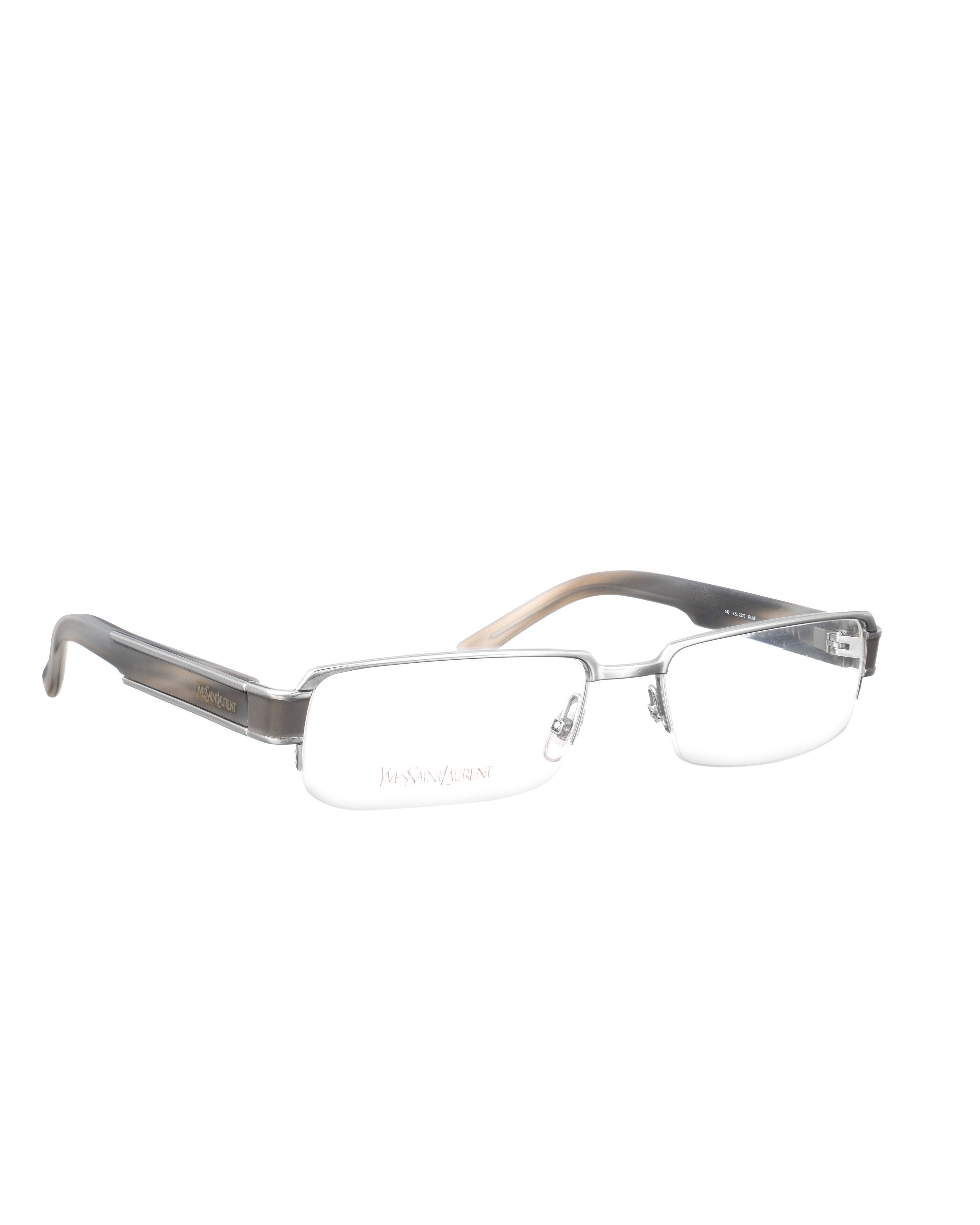 Yves Saint Laurent Yves Saint Laurent 00s Silver and Grey Half Rim Glasses Size ONE SIZE - 1 Thumbnail