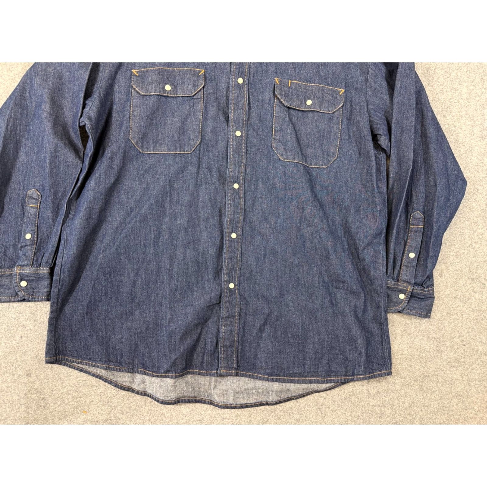 Denime UniFirst Western Shirt Mens XLT Blue Denim Pearl Snap Flap Pockets Long Sleeve Size US XL / EU 56 / 4 - 4 Thumbnail