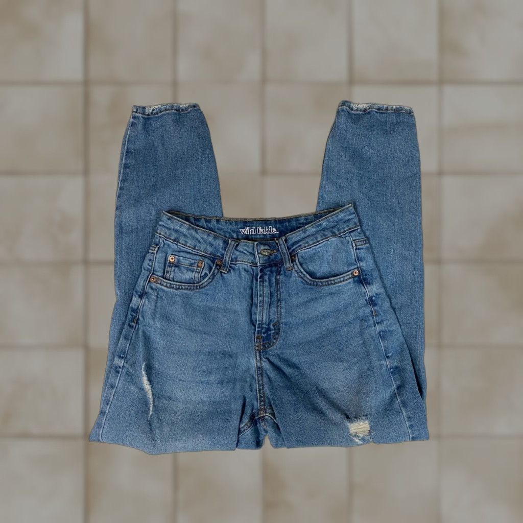 Vintage Wild Fable Jeans Womens 00 Blue Light Straight Regular Zip Pockets Cotton Knit Vintage No Size 24" / US 00 / IT 34 - 1 Thumbnail