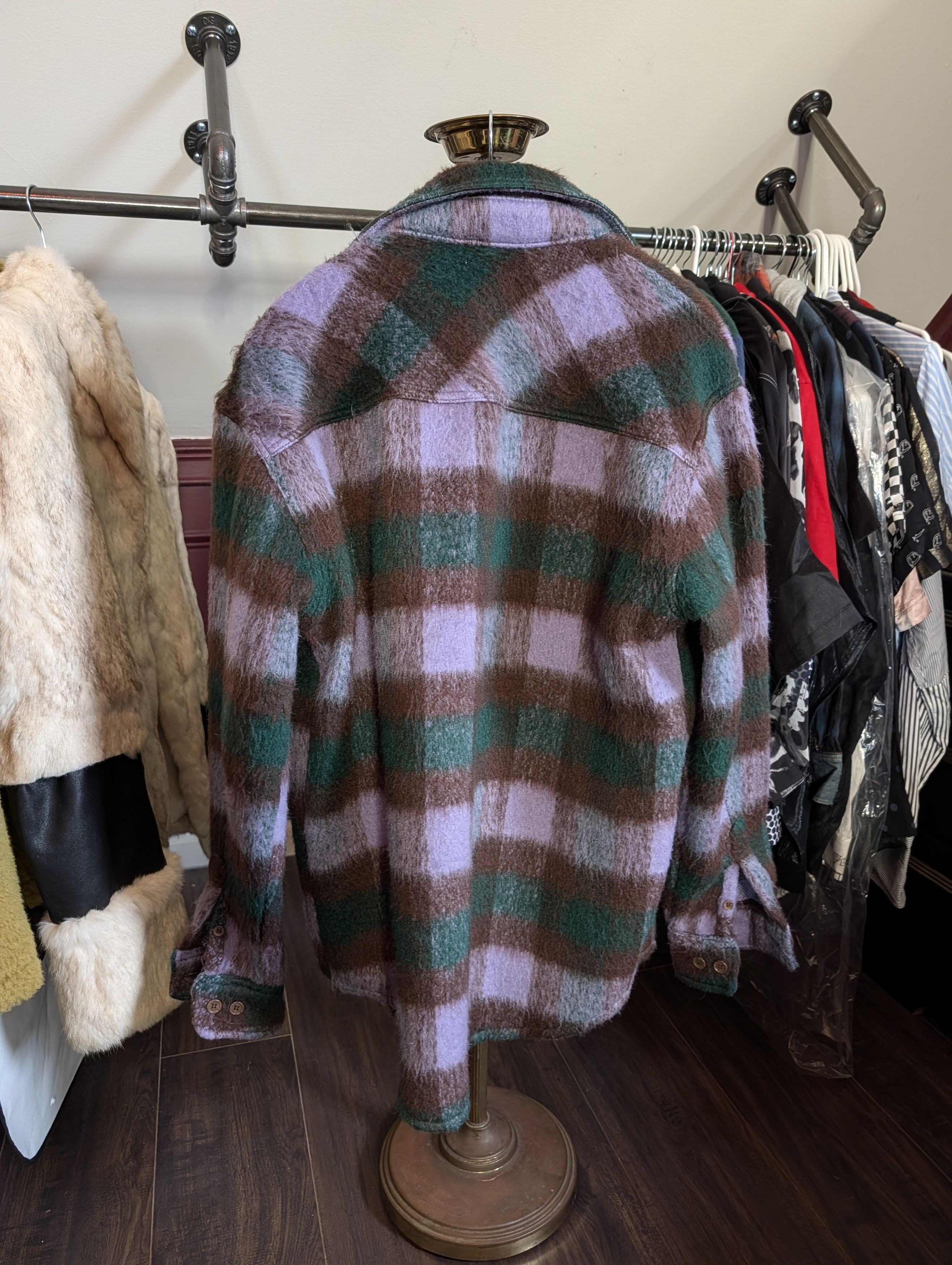 Staple Purple/Brown Plaid Fuzzy CPO Jacket sz L Size US L / EU 52-54 / 3 - 8 Thumbnail