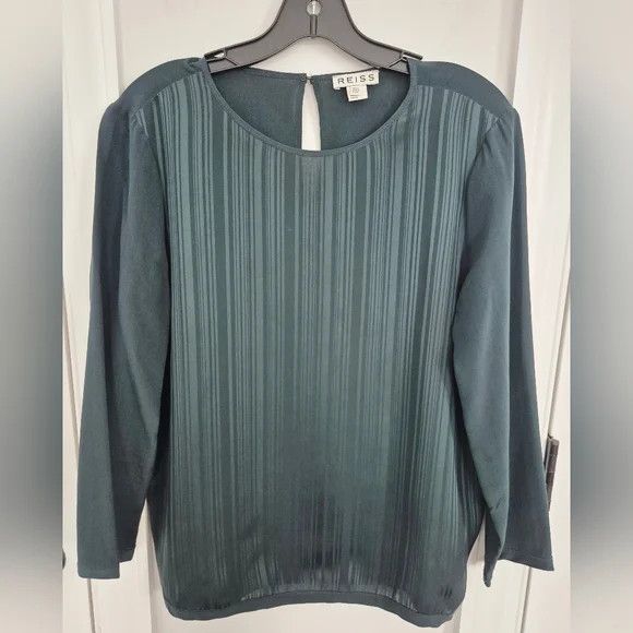 Reiss Adina Pintuck Forest Green Silk Long Slv Blouse Fall Spring Size M / US 6-8 / IT 42-44 - 7 Thumbnail