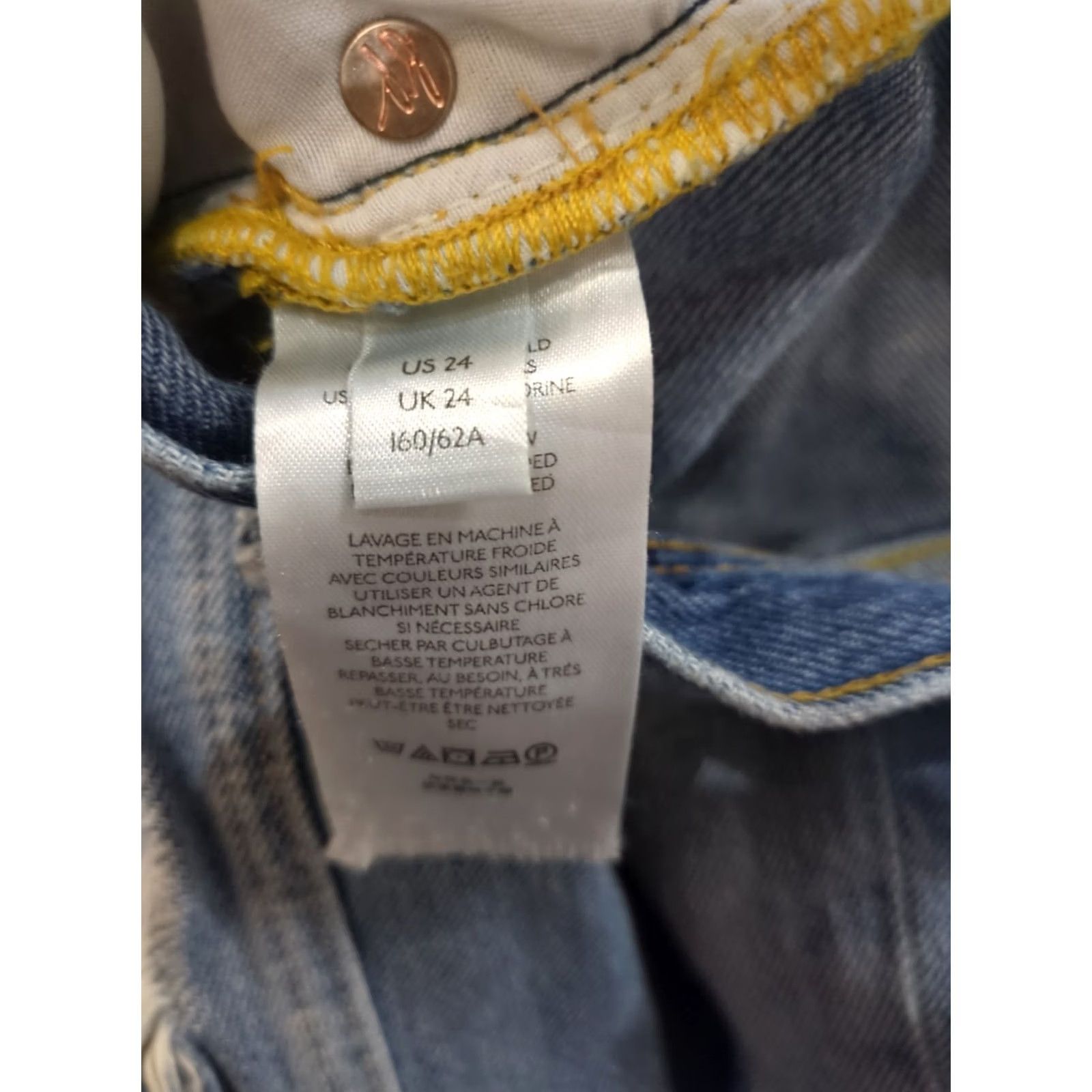 Free People VINTAGE Free People Jeans Women's 24 Wide-Leg Distressed Knees Button Fly Blue Denim 24 Womens H﻿﻿oles Size 42" / US 20 - 4 Thumbnail