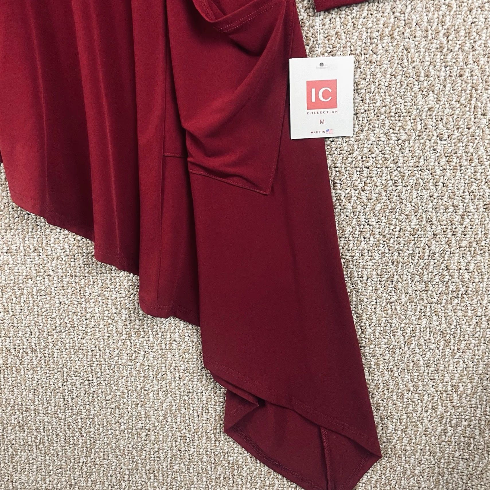 Vintage IC by Connie K Blouse Women M Red Tunic Round Neck Long Sleeve High-Low Hem NWT Jersey Drapey VINTAGE? (No) E320 Size M / US 6-8 / IT 42-44 - 4 Thumbnail