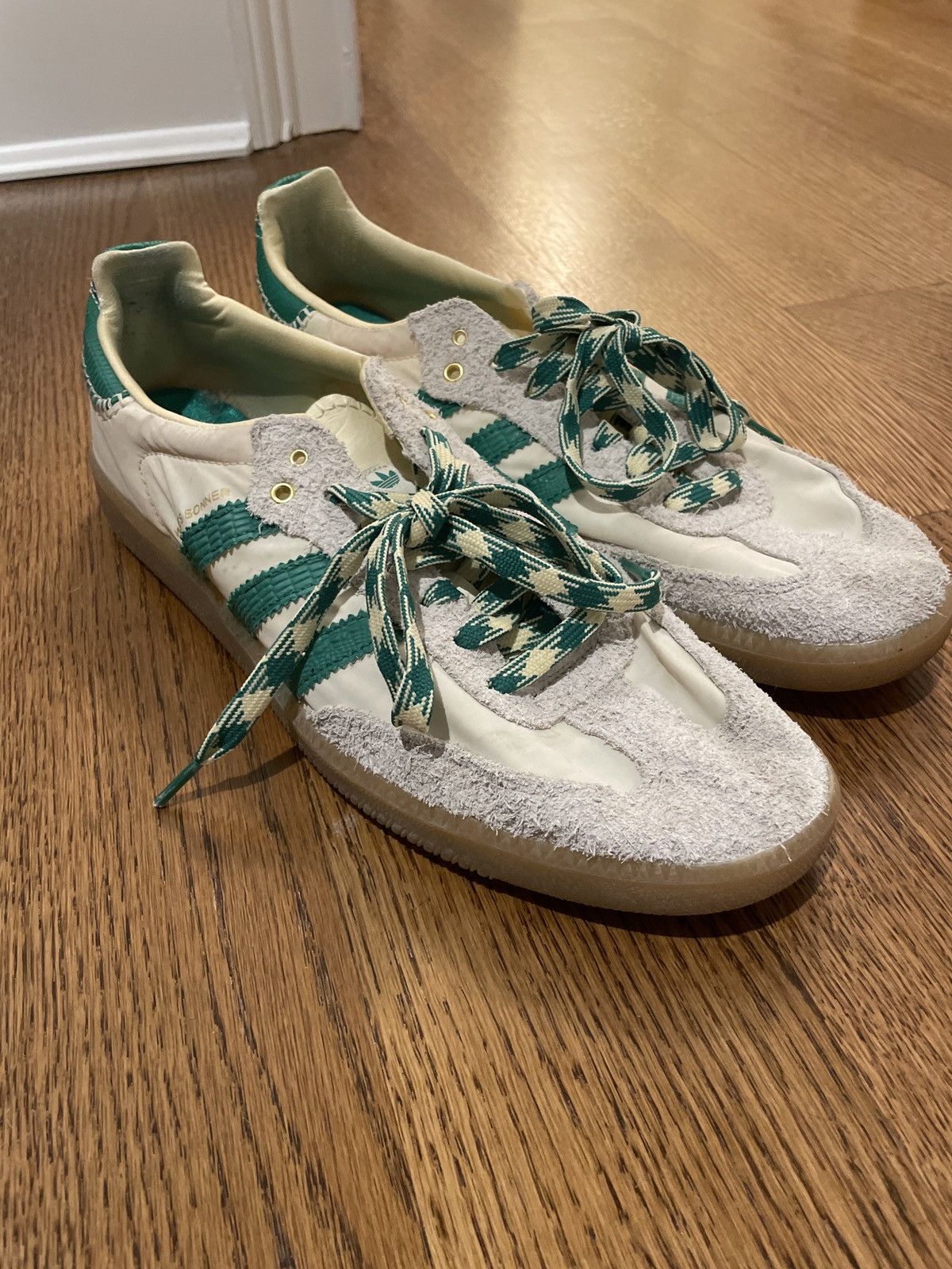 image of Adidas x Wales Bonner Cream Green Samba Shoes in White, Men's (Size 11)
