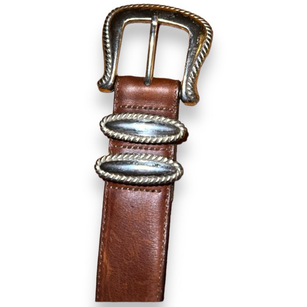 Brighton Brown Brighton Vintage Sterling Silver Leather Belt Size 33 Size ONE SIZE - 2 Thumbnail