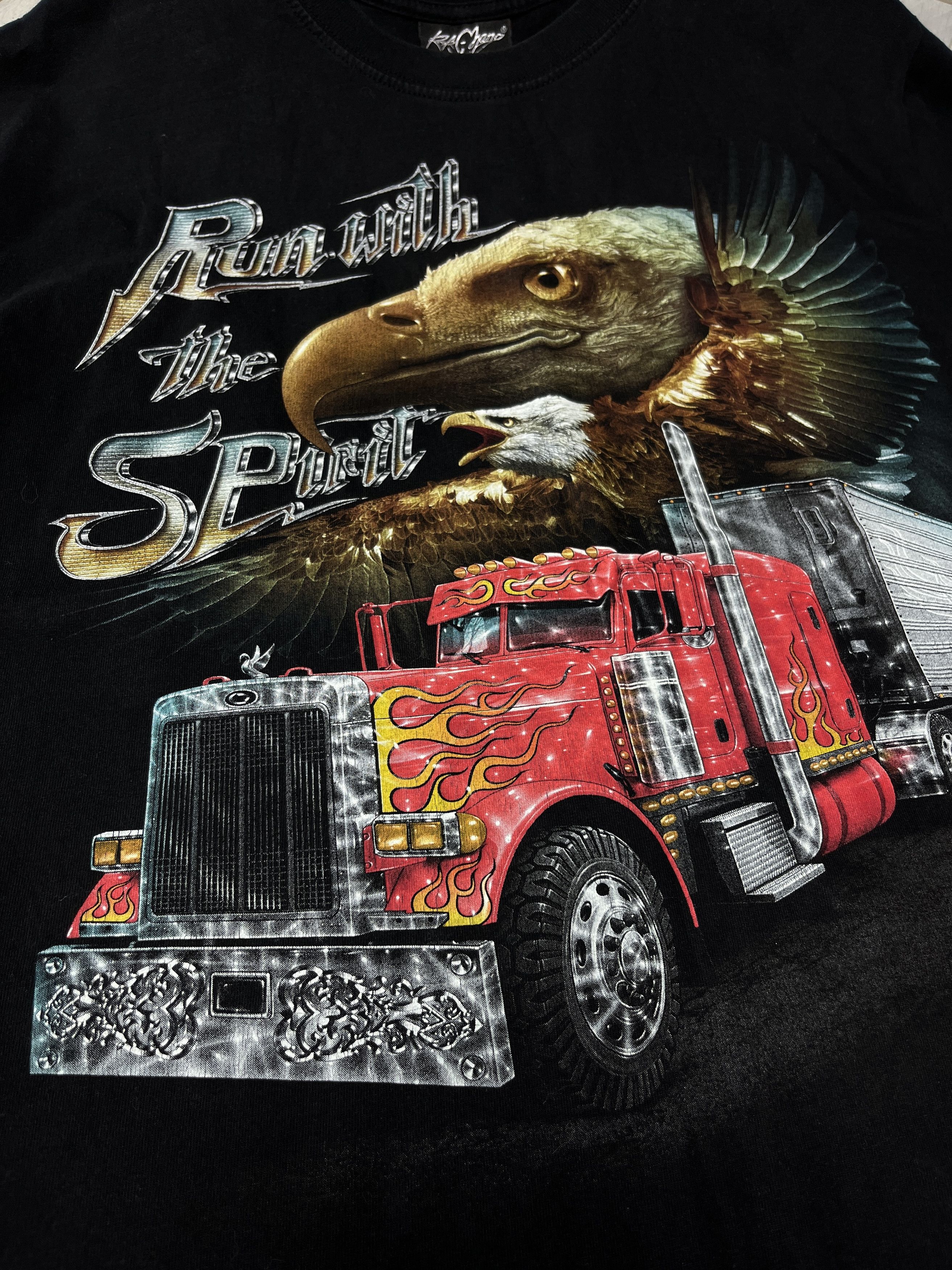 Vintage 2000s FLAME TRUCK & FREE EAGLE "RUN WITH THE SPIRIT" TEE 943 Size US L / EU 52-54 / 3 - 5 Thumbnail