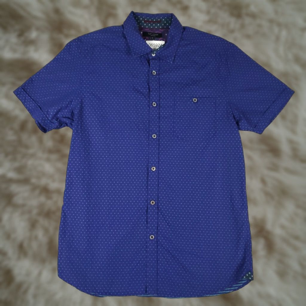 Ted Baker Ted Baker London Shirt Mens Size 3 Blue Button-Up Short Sleeve Casual Geometric Pattern Size US S / EU 44-46 / 1 - 1 Thumbnail