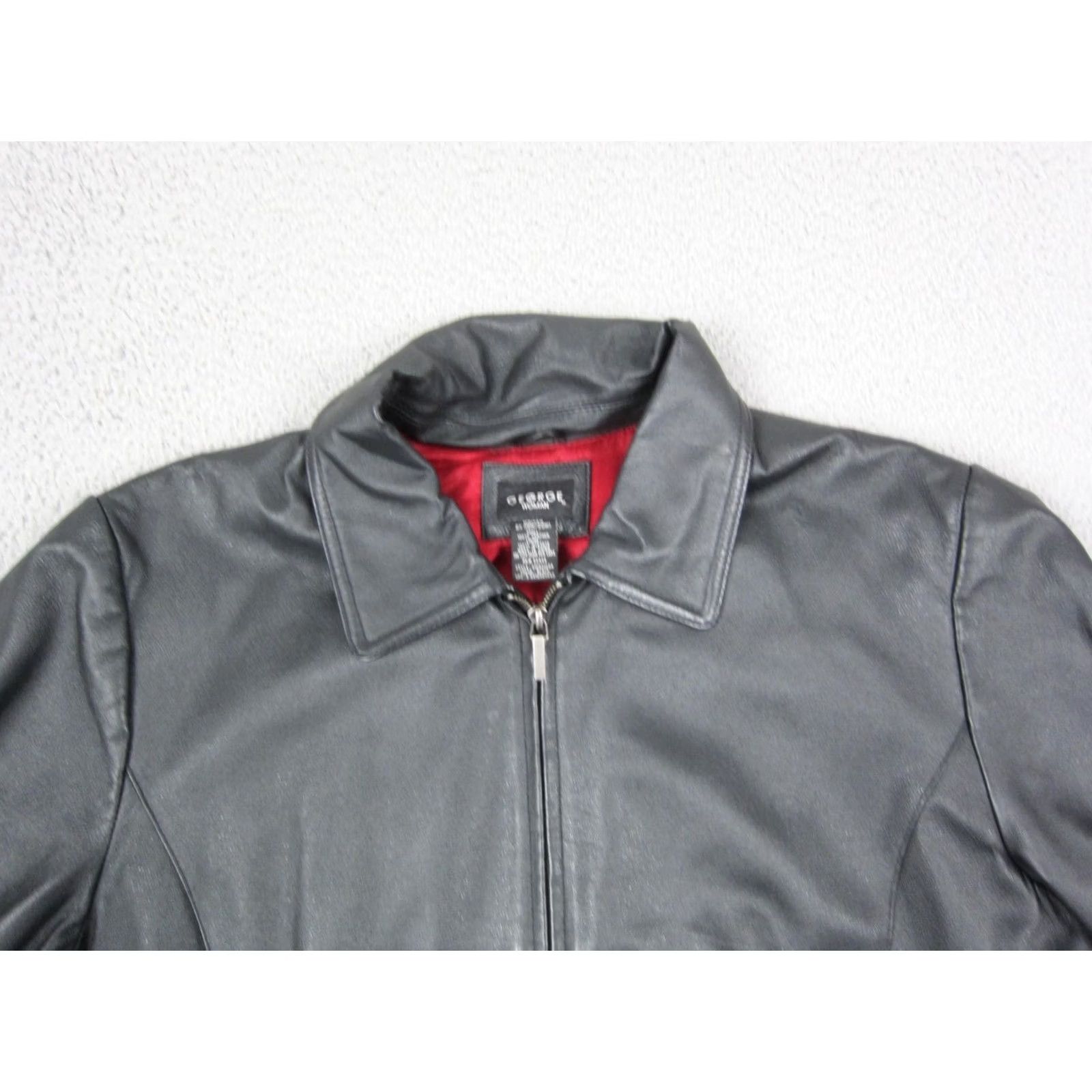 George Vintage George Leather Jacket Womens 2X 18W/20W Plus Black Biker Full Zip Motor Size XXL / US 16-18 / IT 52-54 - 2 Thumbnail