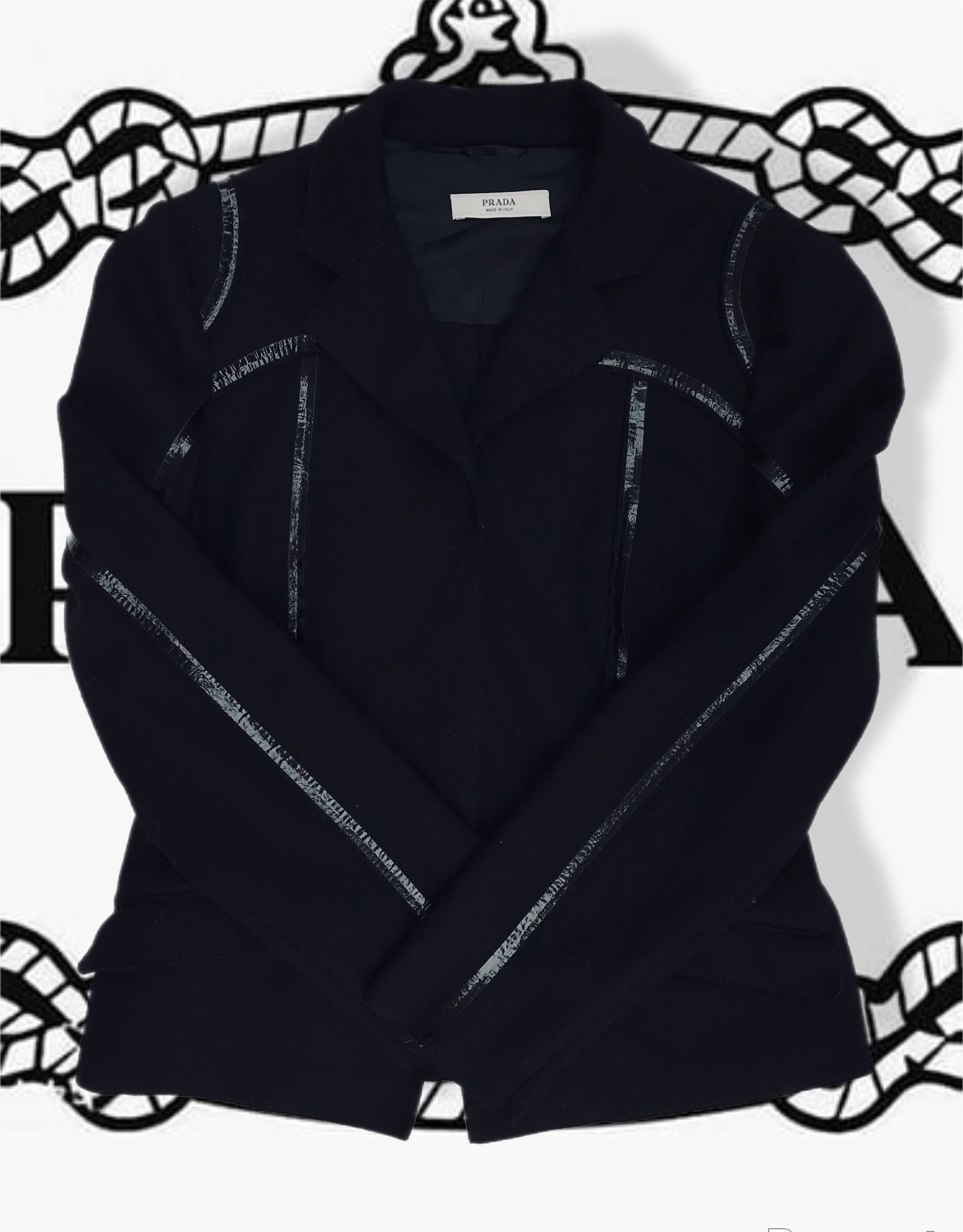 Prada Prada Enamel Piping Crop Jacket Blazer Black Large Virgin Size L / US 10 / IT 46 - 1 Thumbnail