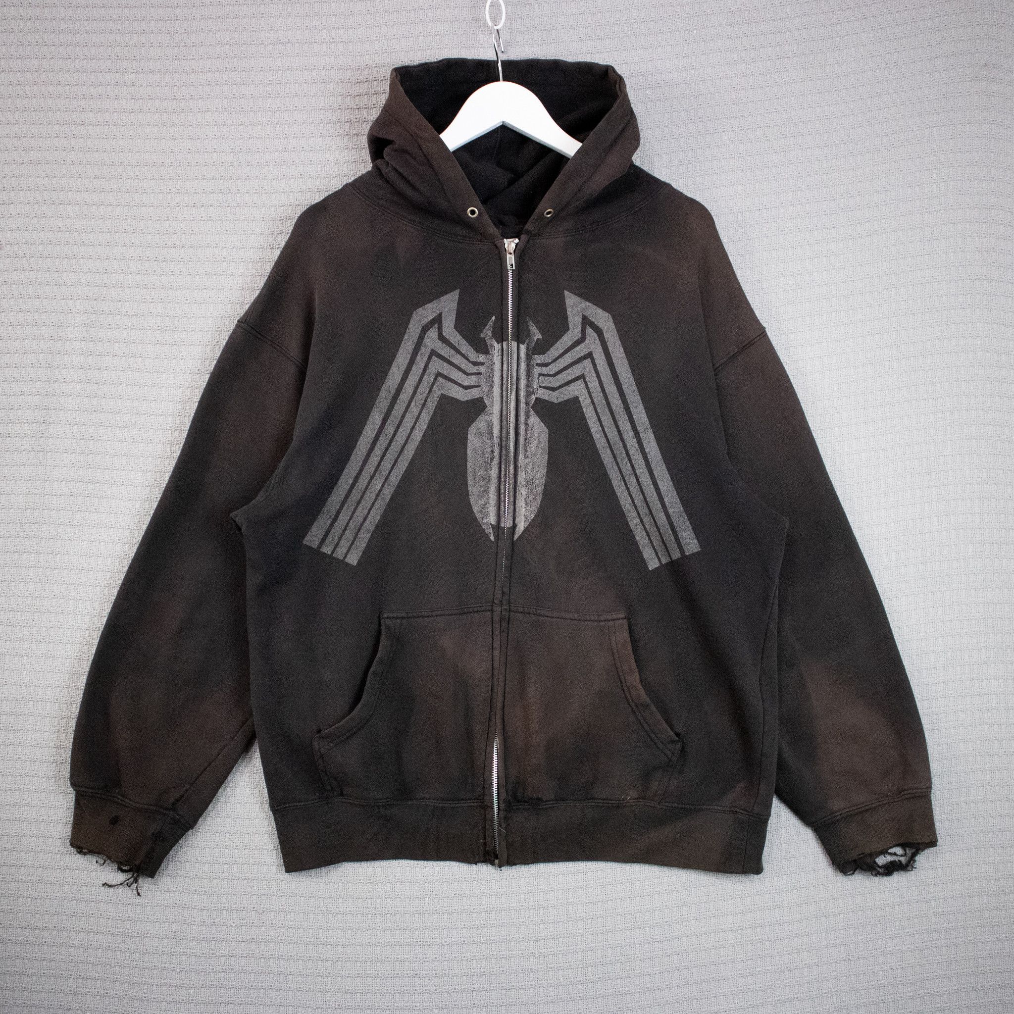 Crazy Distressed Faded 2000's Venom Zip Up Hoodie