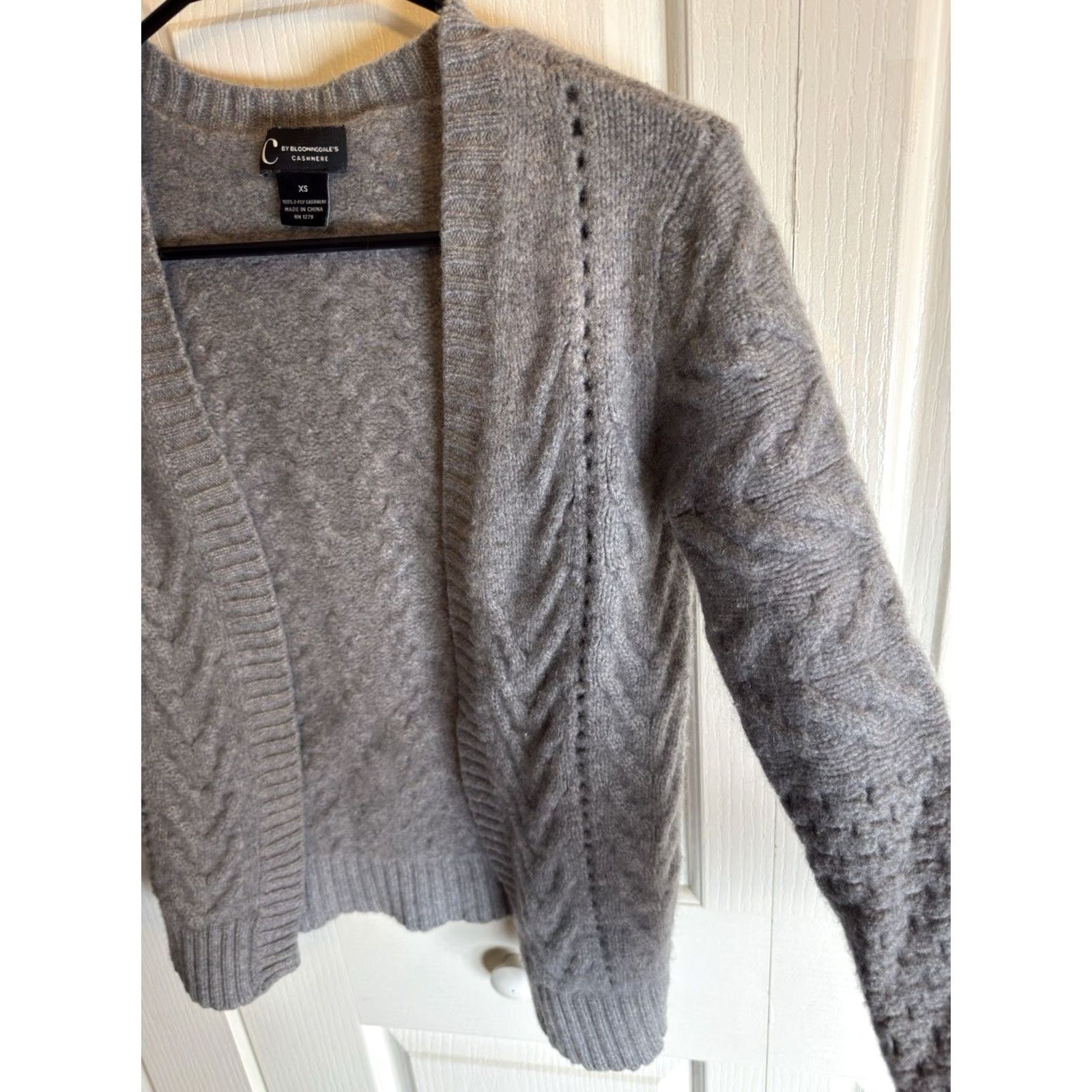 Bloomingdale's C by Bloomingdales 100% Cashmere Gray Open Front Fisherman Cardigan XXS Womens Sweater Knit Shirt Size XXS / US 00 / IT 34 - 6 Thumbnail