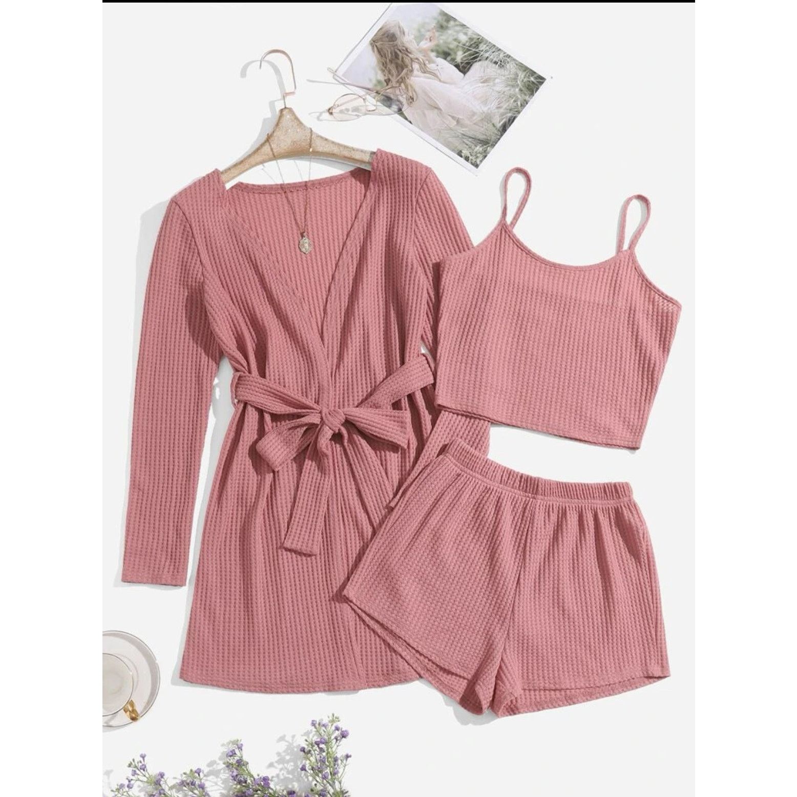 Shein Shein 3 pcs Waffle Knit Lounge Set Size ONE SIZE - 1 Thumbnail