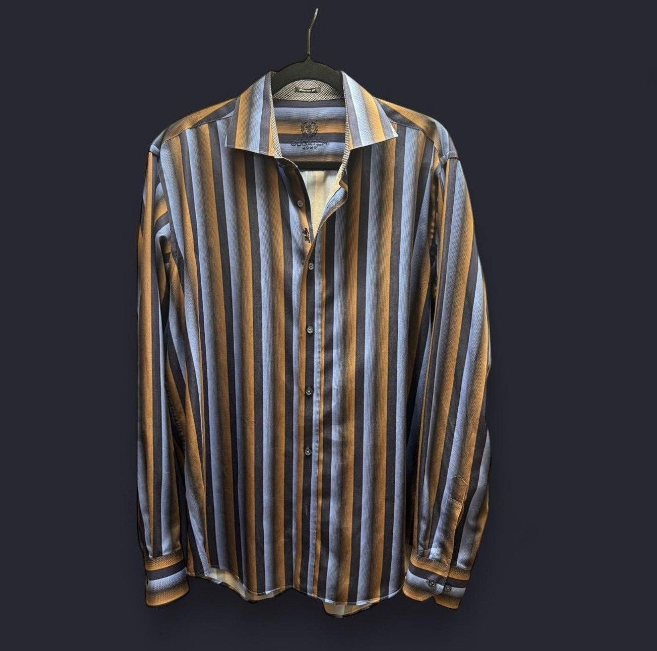 BUGATCHI BUGATCHI Tan and blue striped buttoned long sleeve Size US XL / EU 56 / 4 - 1 Thumbnail