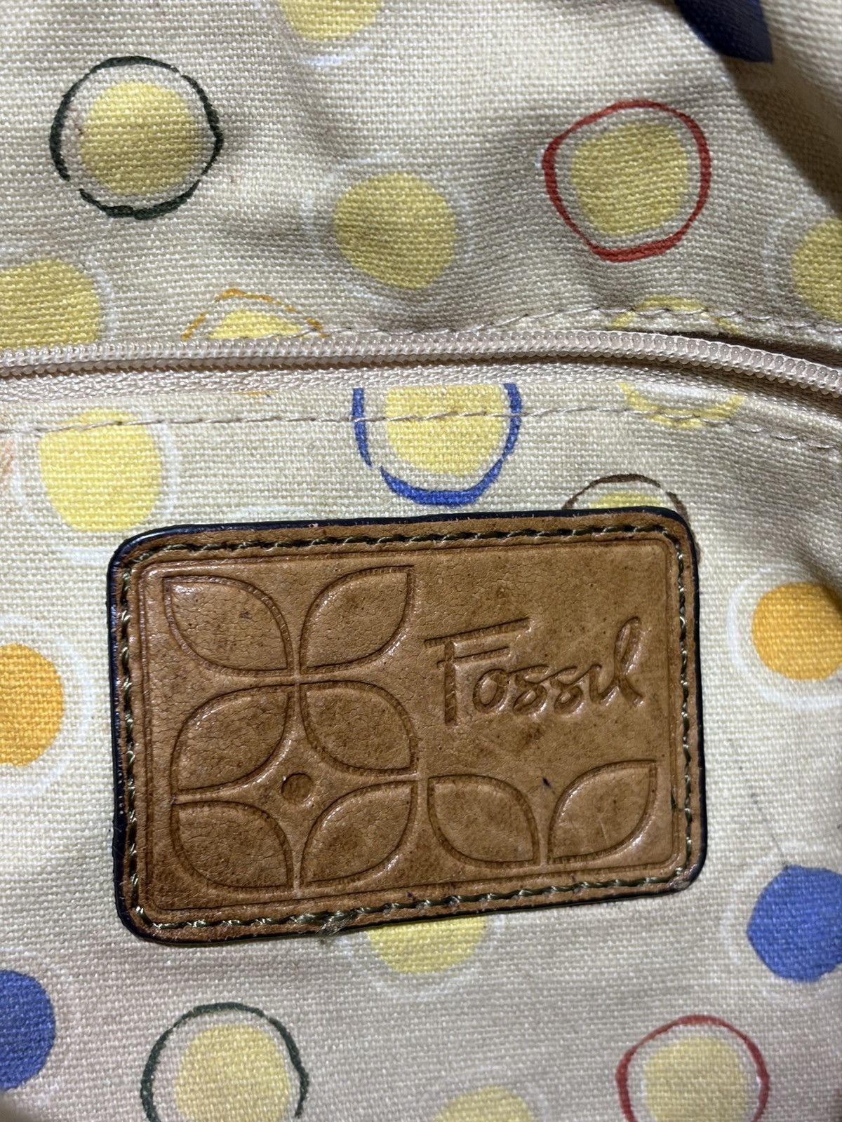 Fossil Fossil Hobo Bag Leather Canvas Floral Embossed Shoulder Zip Size ONE SIZE - 13 Thumbnail