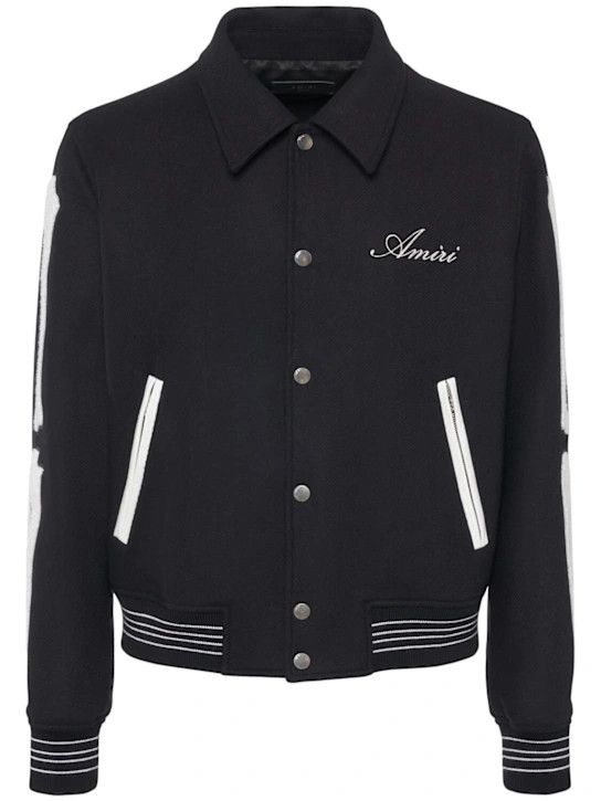 o1lsvrm0425 Bones varsity wool jacket in Black