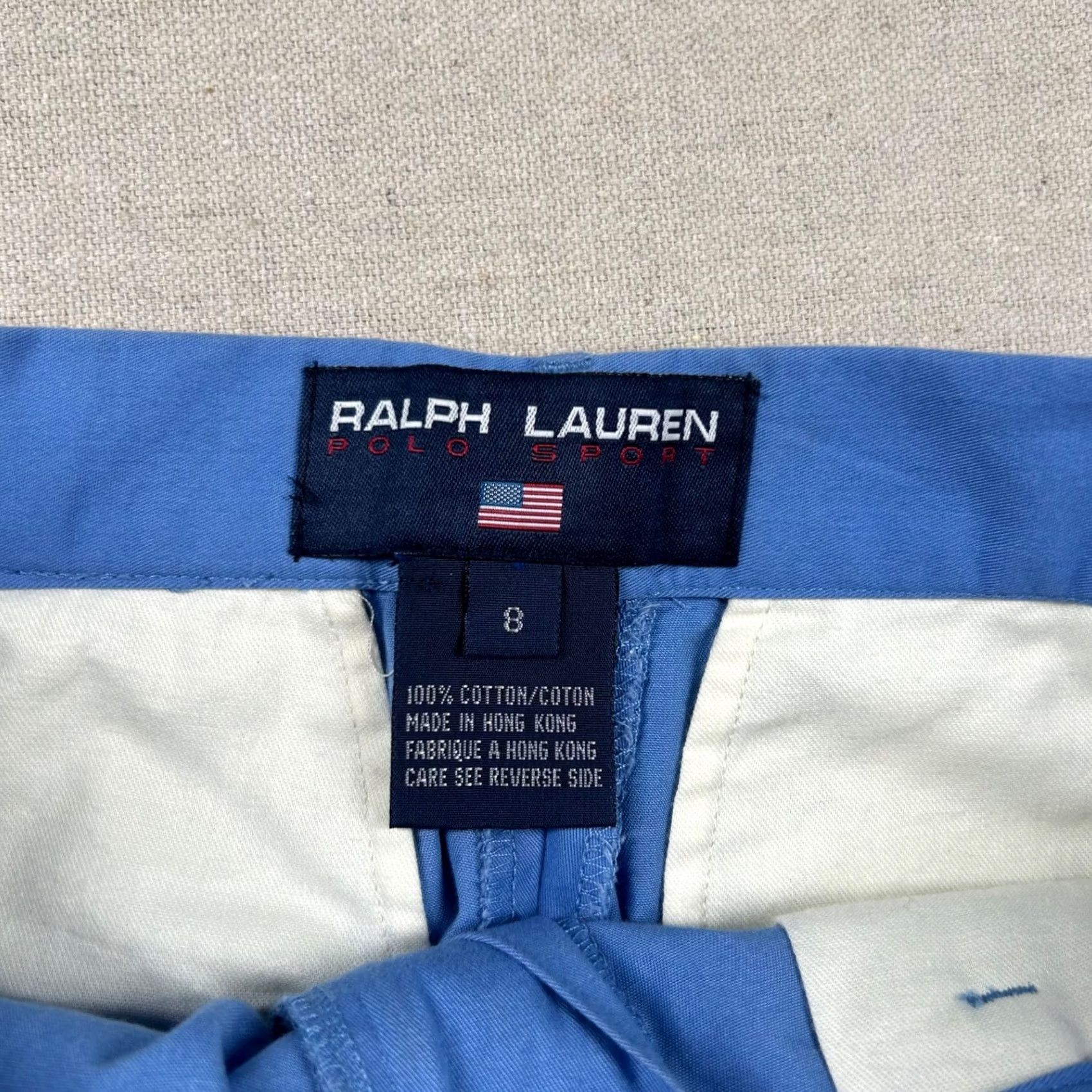 Polo Ralph Lauren VINTAGE Polo Sport Shorts Womens 8 Ralph Lauren Pleated High Rise Golf Cuffed Polo Sport Shorts Womens 8 Blue 100% Cotton Twill Chino 90s Womens Size 30" / US 8 / IT 44 - 4 Thumbnail