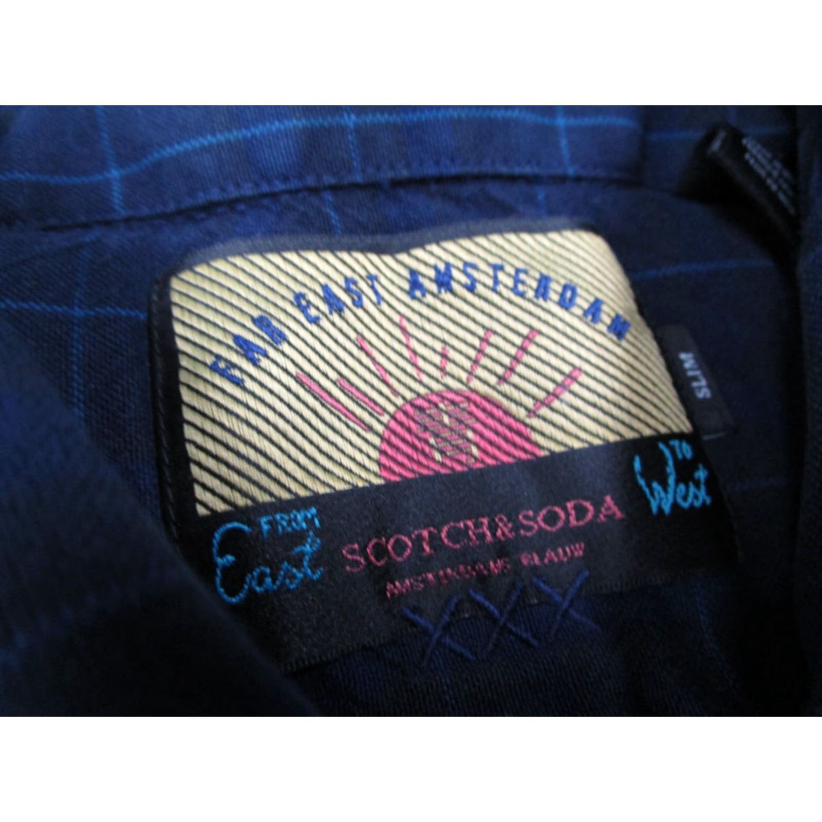 Scotch & Soda VINTAGE Scotch & Soda Men's Check Shirt Large Blue Long Sleeve Casual Business Travel Cotton Twill Slim Fit Size US L / EU 52-54 / 3 - 2 Thumbnail