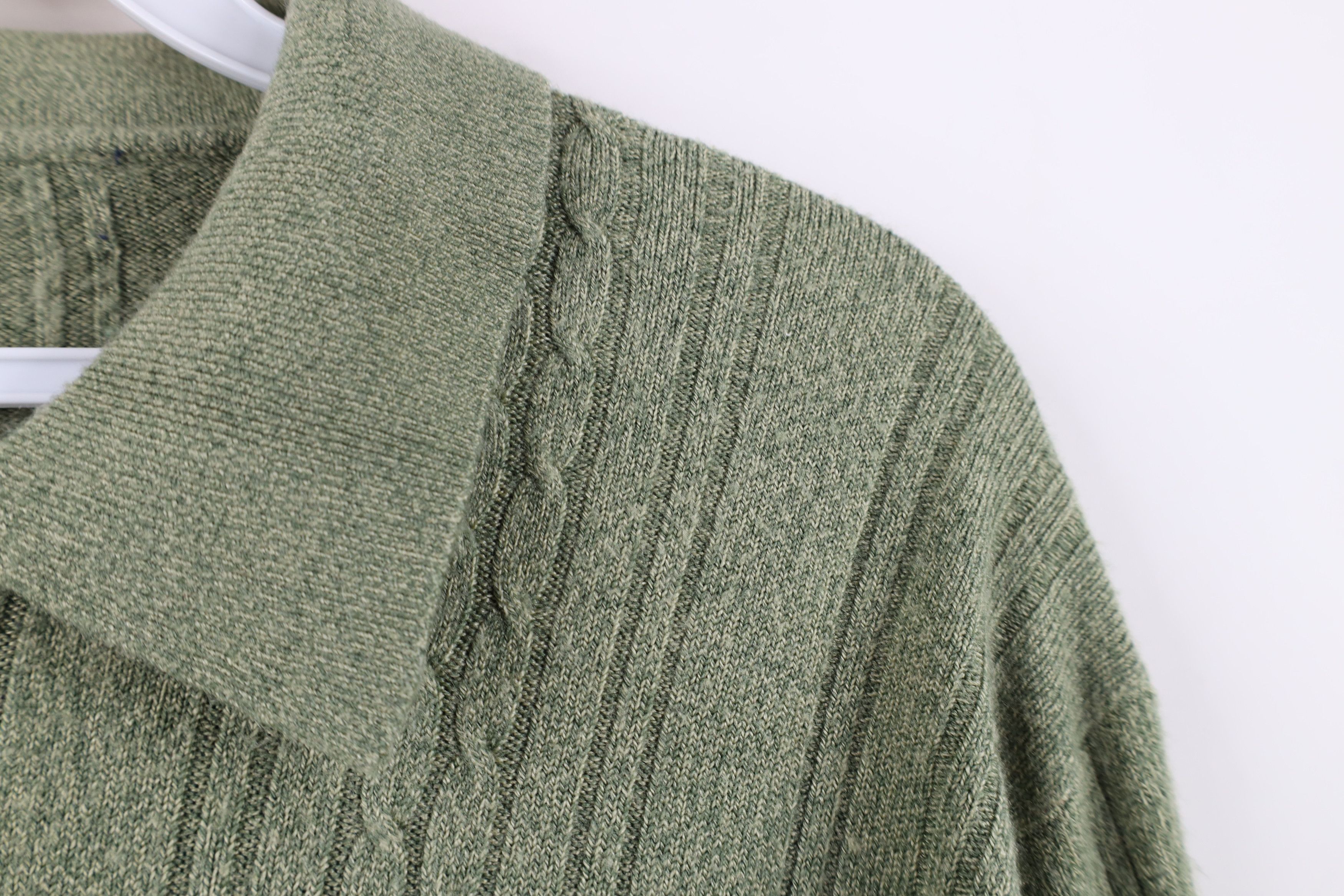 Vintage Vintage 90s Streetwear Cable Knit Collared Sweater Green Size US L / EU 52-54 / 3 - 5 Thumbnail