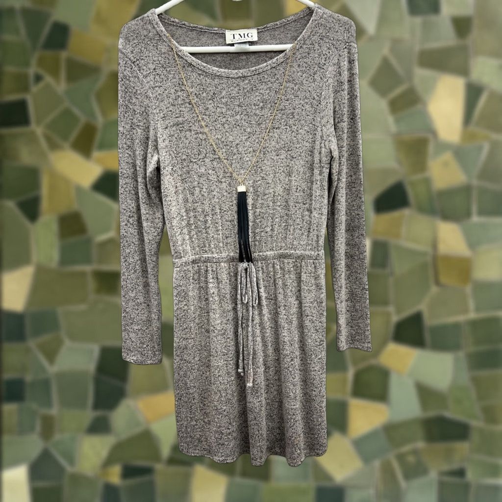 Vintage Womens TMG New York Long Sleeve Brown/Gray Elastic Waist Sweater Dress Medium Size M / US 6-8 / IT 42-44 - 1 Thumbnail