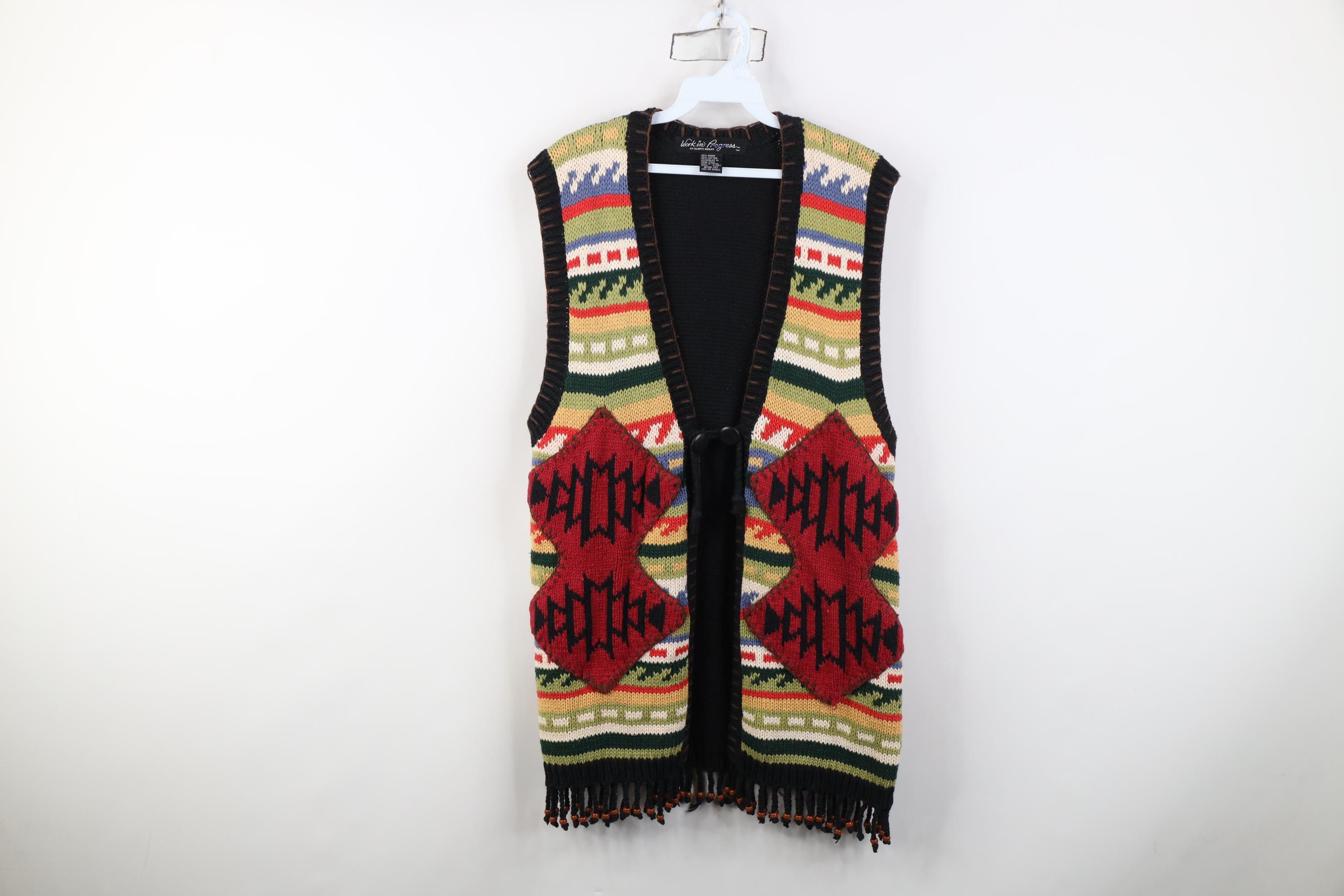 Vintage Vintage 90s Boho Chic Beaded Southwestern Cardigan Sweater Size M / US 6-8 / IT 42-44 - 1 Thumbnail