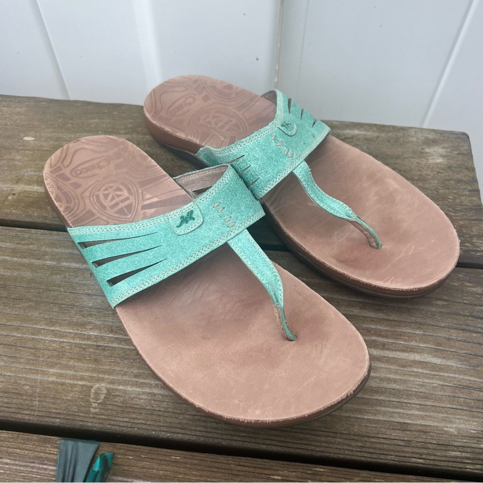 Chaco Sansa Turquoise Leather Thong Sandals Size 11 in Blue, Women's