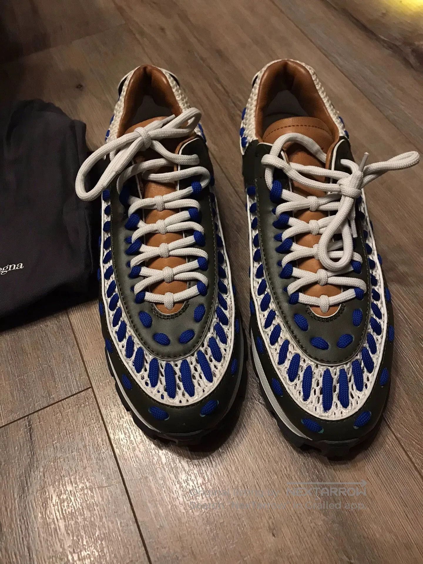 Ermenegildo Zegna Black Low-Top Sneakers with Blue and White Accents. Size US 11 / EU 44 - 1 Thumbnail