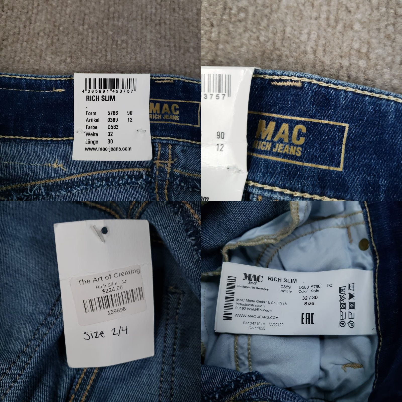 Vintage MAC Rich Jeans Slim Straight Denim 28x32 Blue Women Slim Stretch Jeans - MAC Rich - 28 Regular Blue Womens Jeans Straight Style 90s inspired? Size 28" / US 6 / IT 42 - 9 Thumbnail