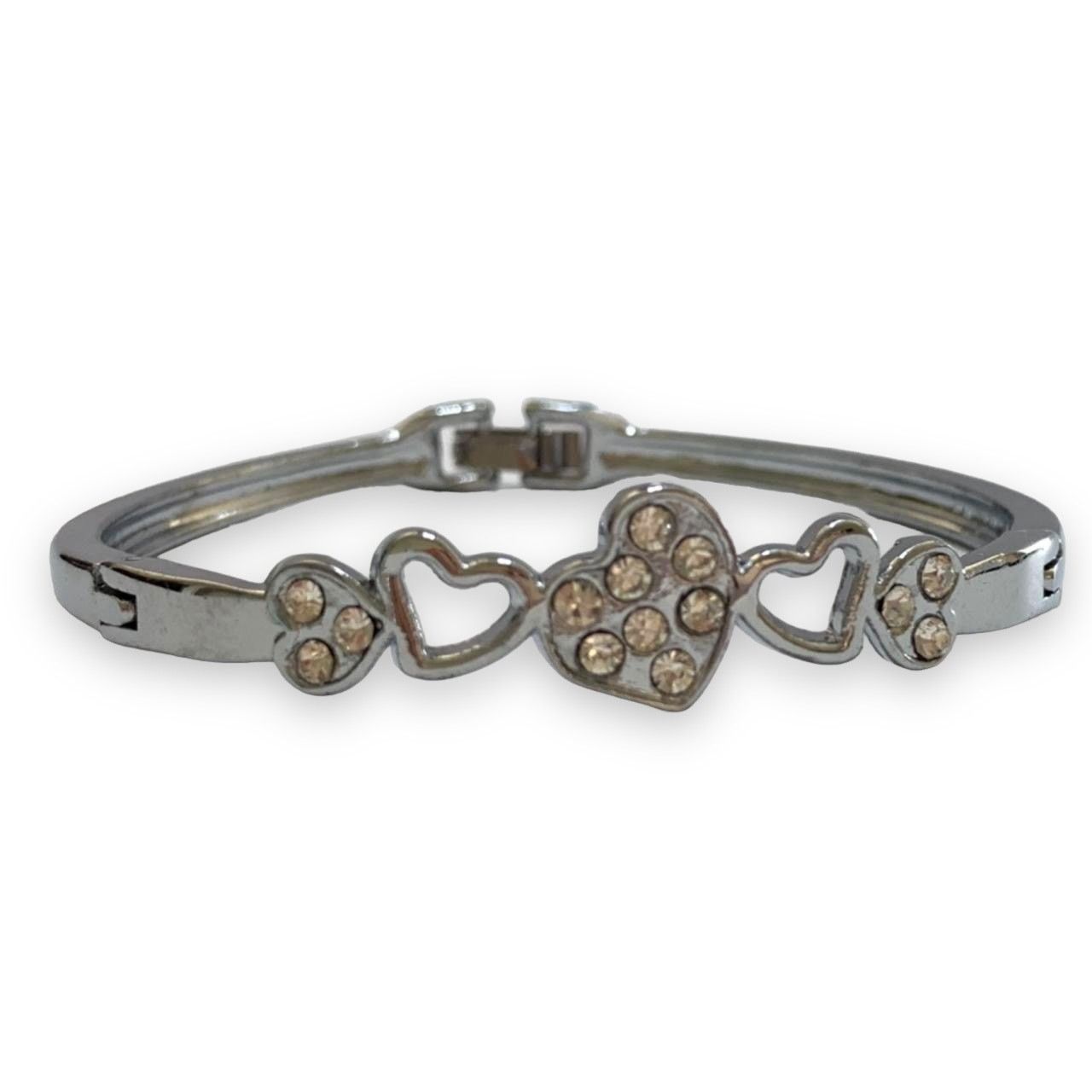 Other Silver Heart Rhinestone Bangle Bracelet Size ONE SIZE - 1 Thumbnail