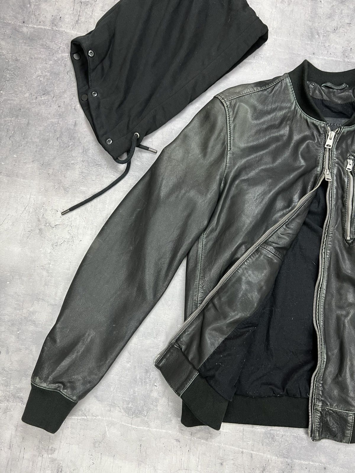 Allsaints ALL SAINTS Leather Jacket Black Biker Bomber Hooded ABBOT L Size US L / EU 52-54 / 3 - 6 Thumbnail