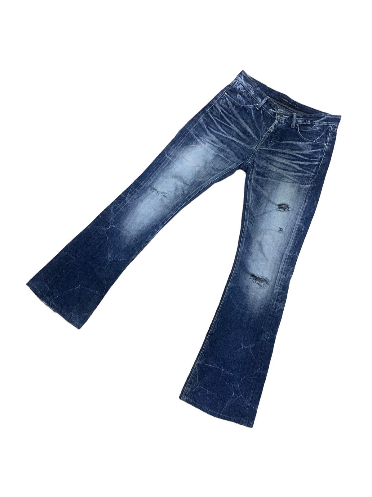 GOSTAR DE FUGA × Japanese Brand 🔥Flare🔥 Vintage Gostar De Fuga Distress Button Fly Jean Size US 31 - 7 Thumbnail