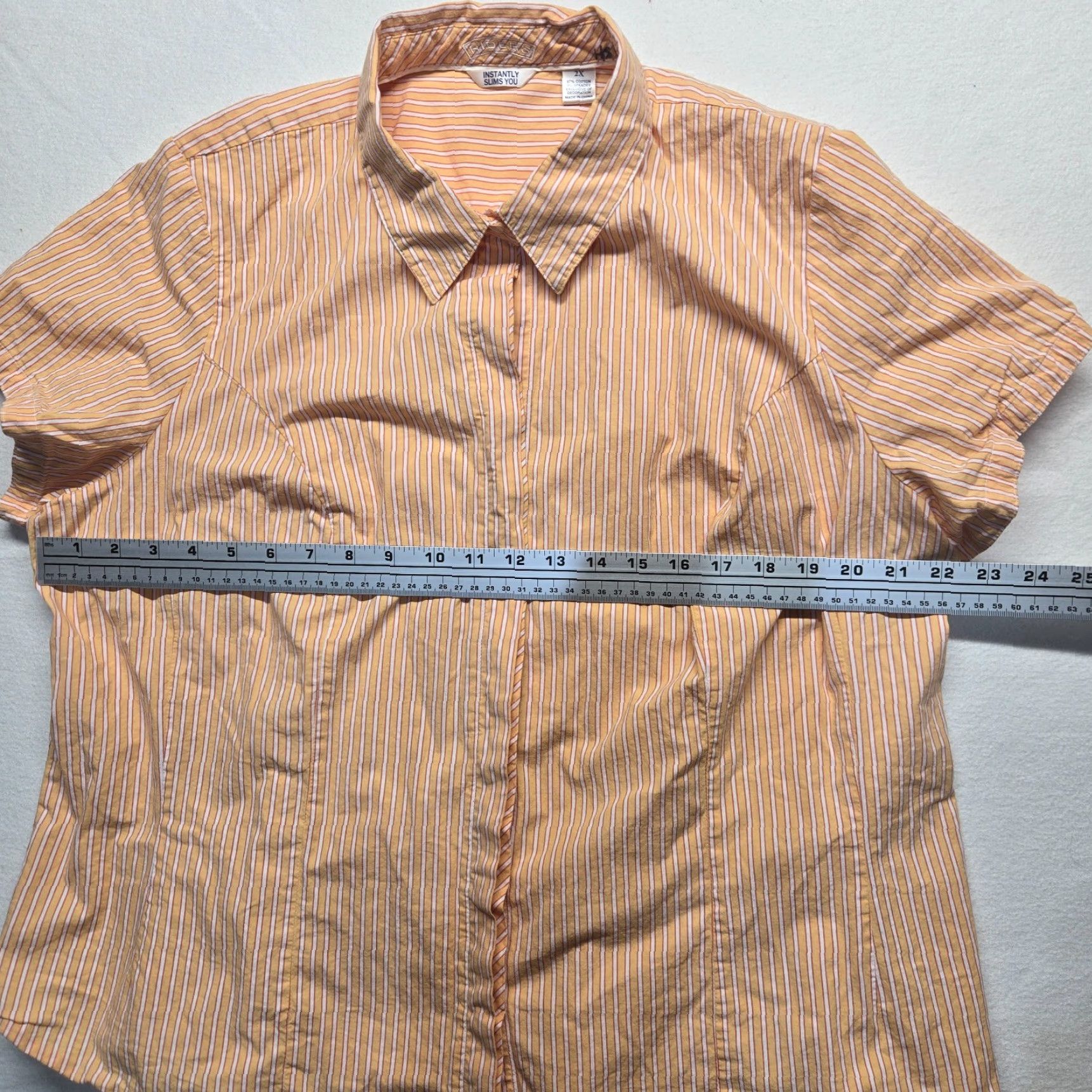 Vintage Riders Shirt Button-Up Short Sleeve Orange Stripe 2X Womens Casual Shirt Size XXL / US 16-18 / IT 52-54 - 5 Thumbnail