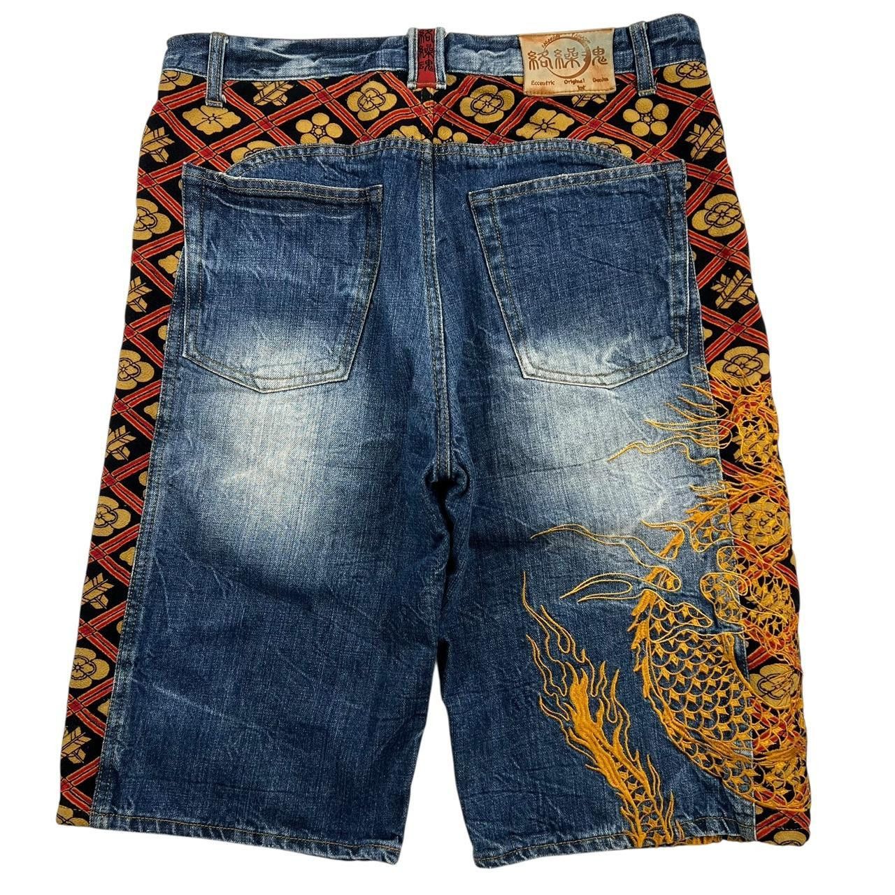 Karakuri Tamashii Karakuri Tamashii Embroidered Dragon Denim Shorts - Waist 35 Size US 35 - 2 Thumbnail
